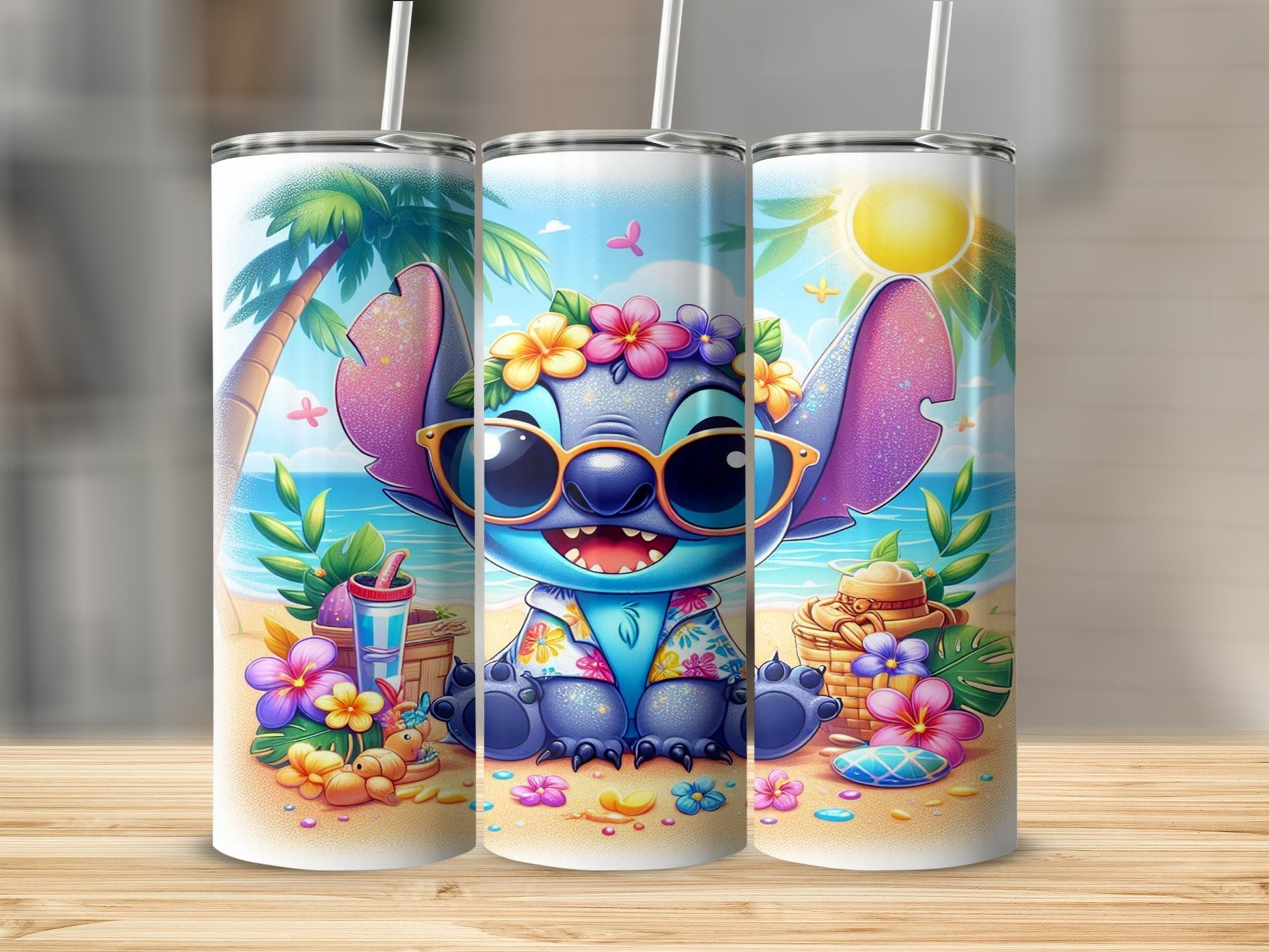 Cute Tropical Cartoon Character Beach Scene Tumbler