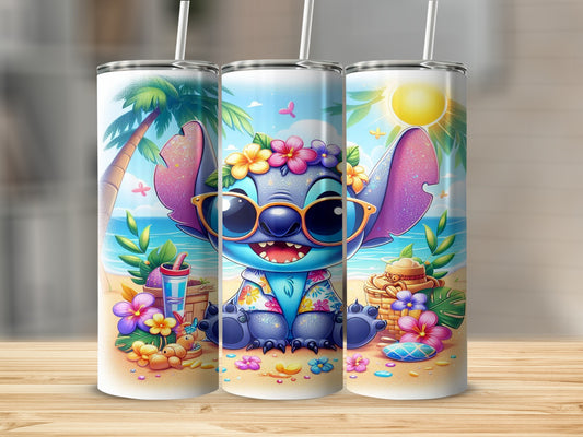 Cute Tropical Cartoon Character Beach Scene Tumbler