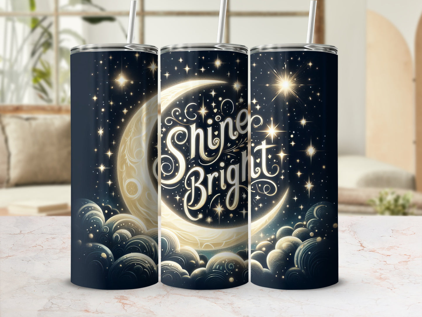 Shine Bright Crescent Moon and Stars Tumbler