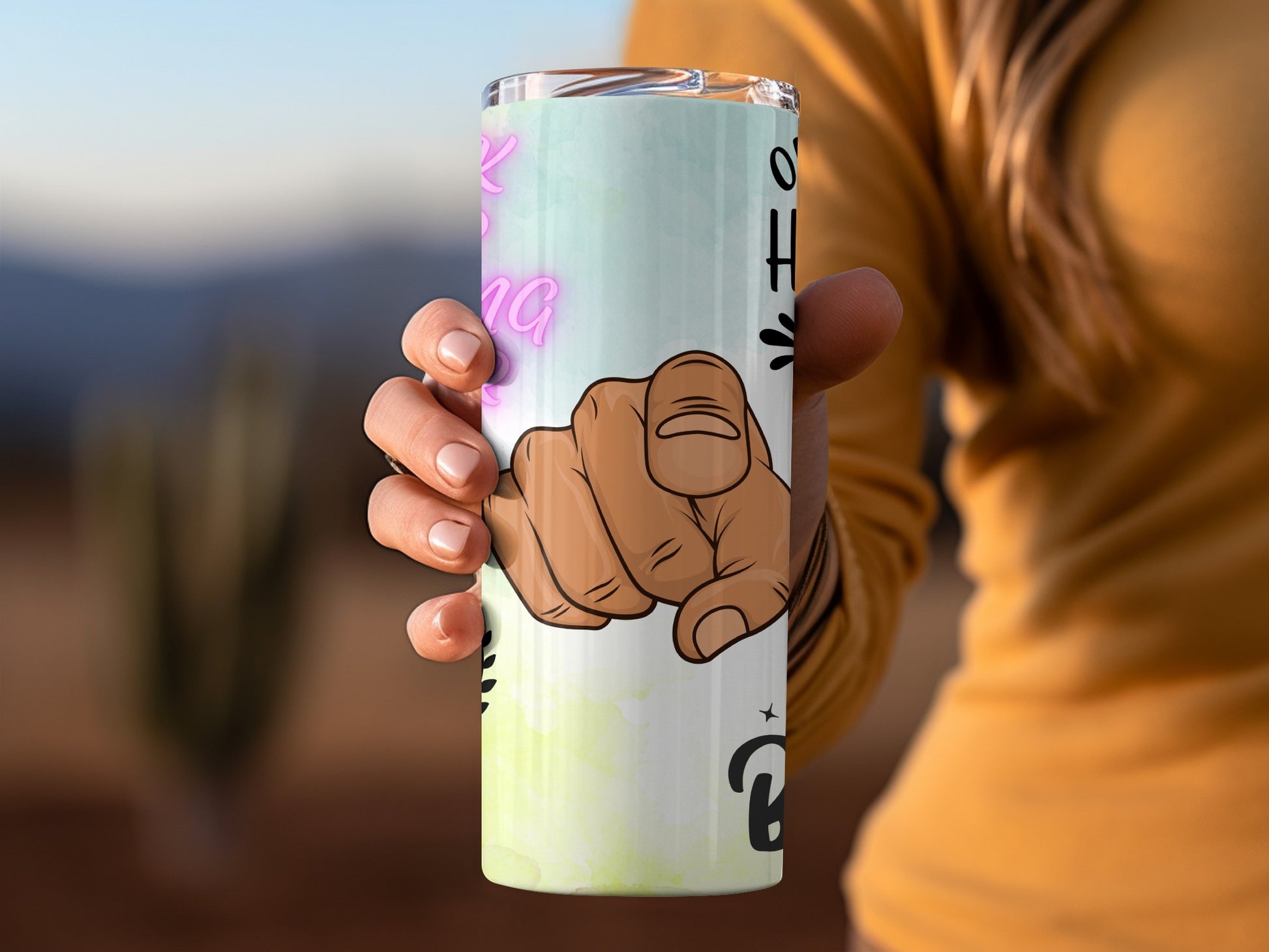 Custom Motivational Tumbler with Hand Pointing Design