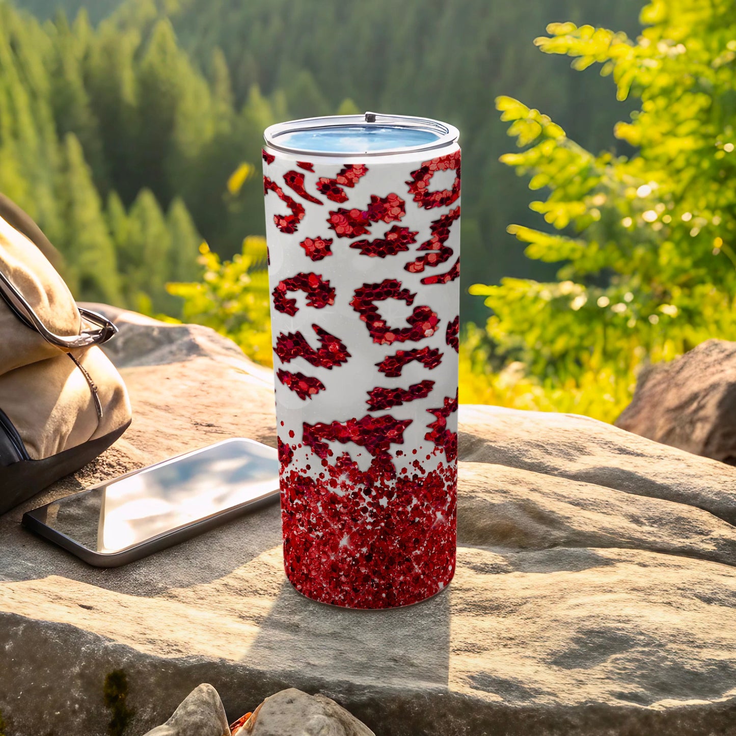 Red Leopard Print Glitter Tumbler Cup for Everyday Use
