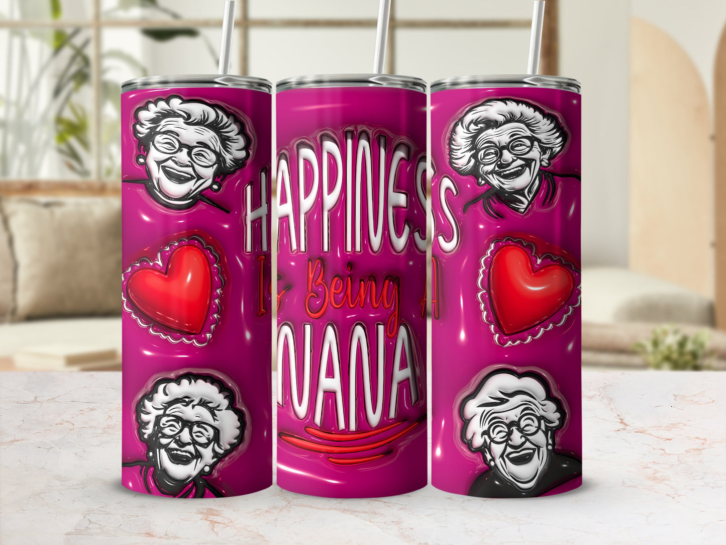 HAPPINESS of Being A NANA pink heart tumbler product type