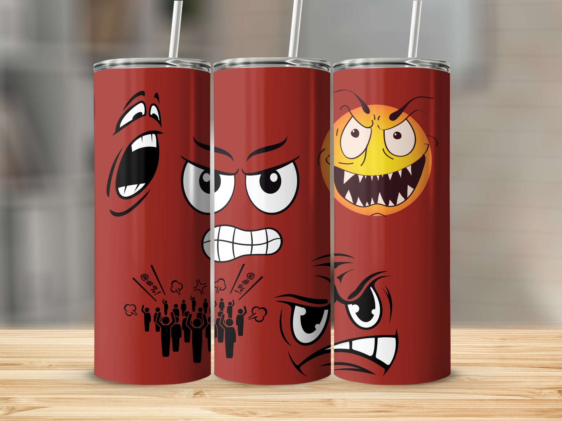 Angry Faces Design Red Insulated Tumbler Cup