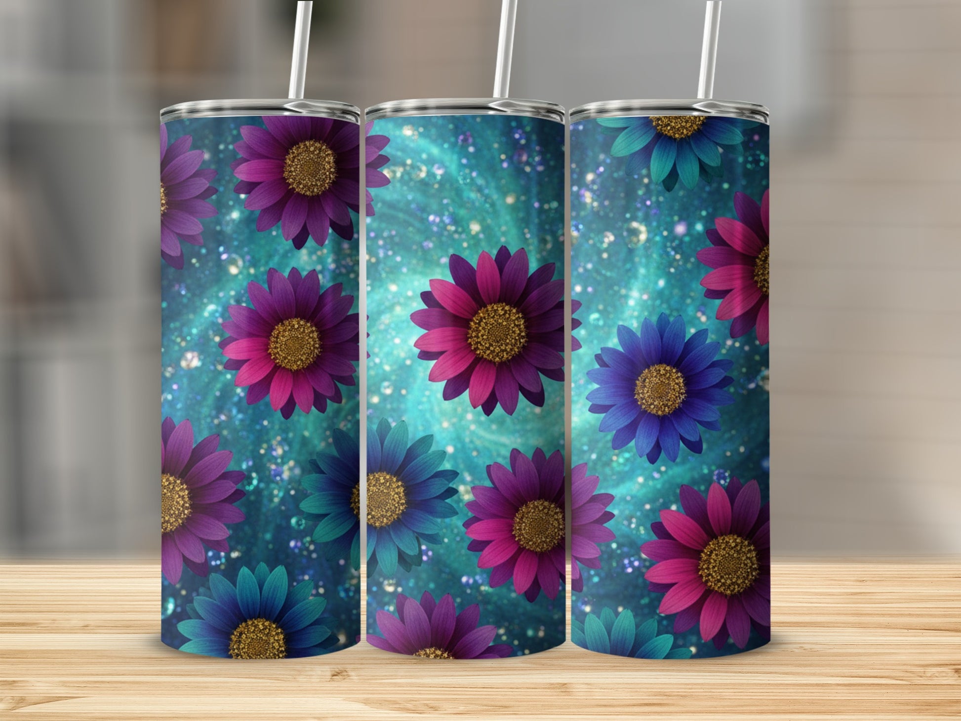 Vibrant Floral Galaxy Design Tumbler Cup