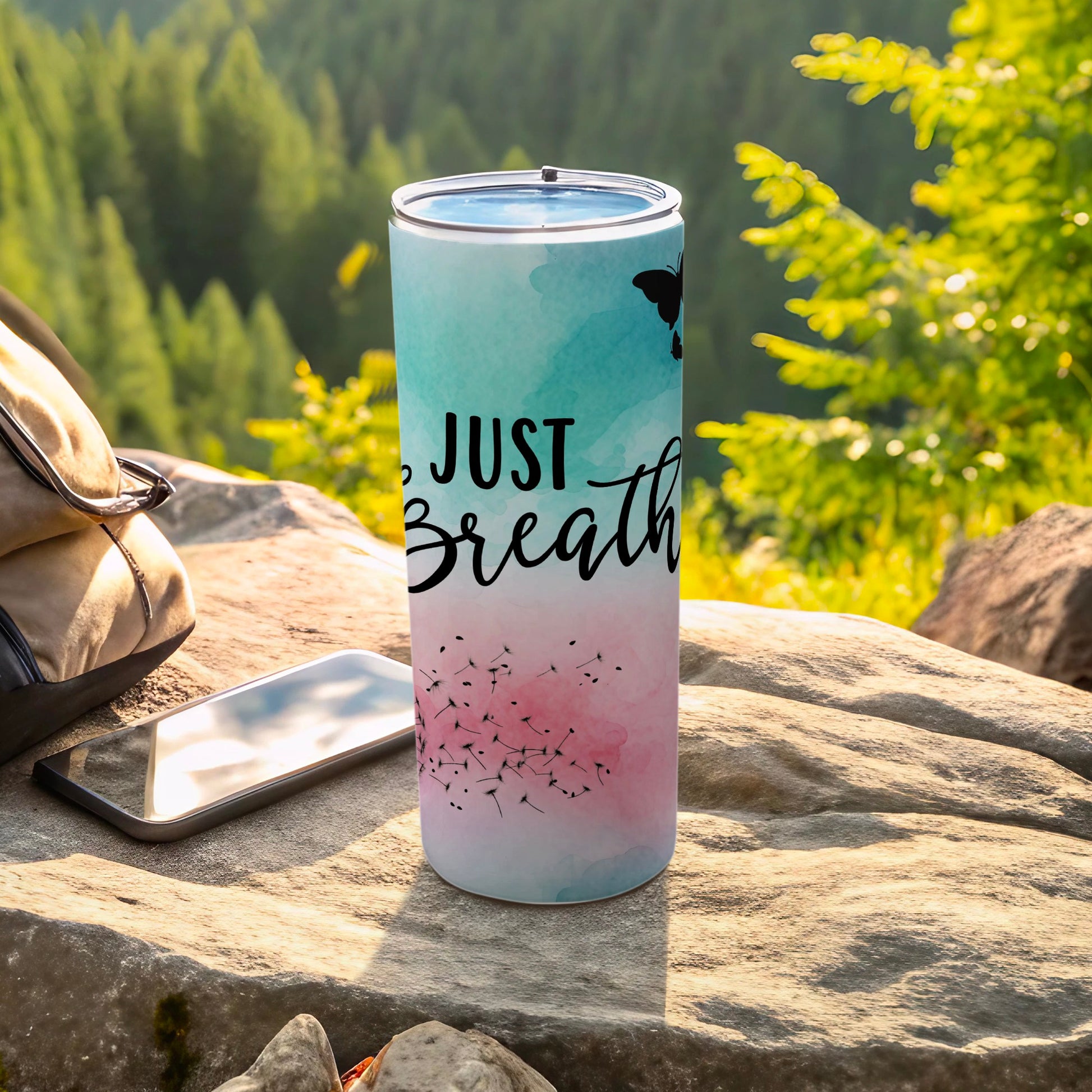 Just Breathe Motivational Travel Mug for Outdoor Adventures