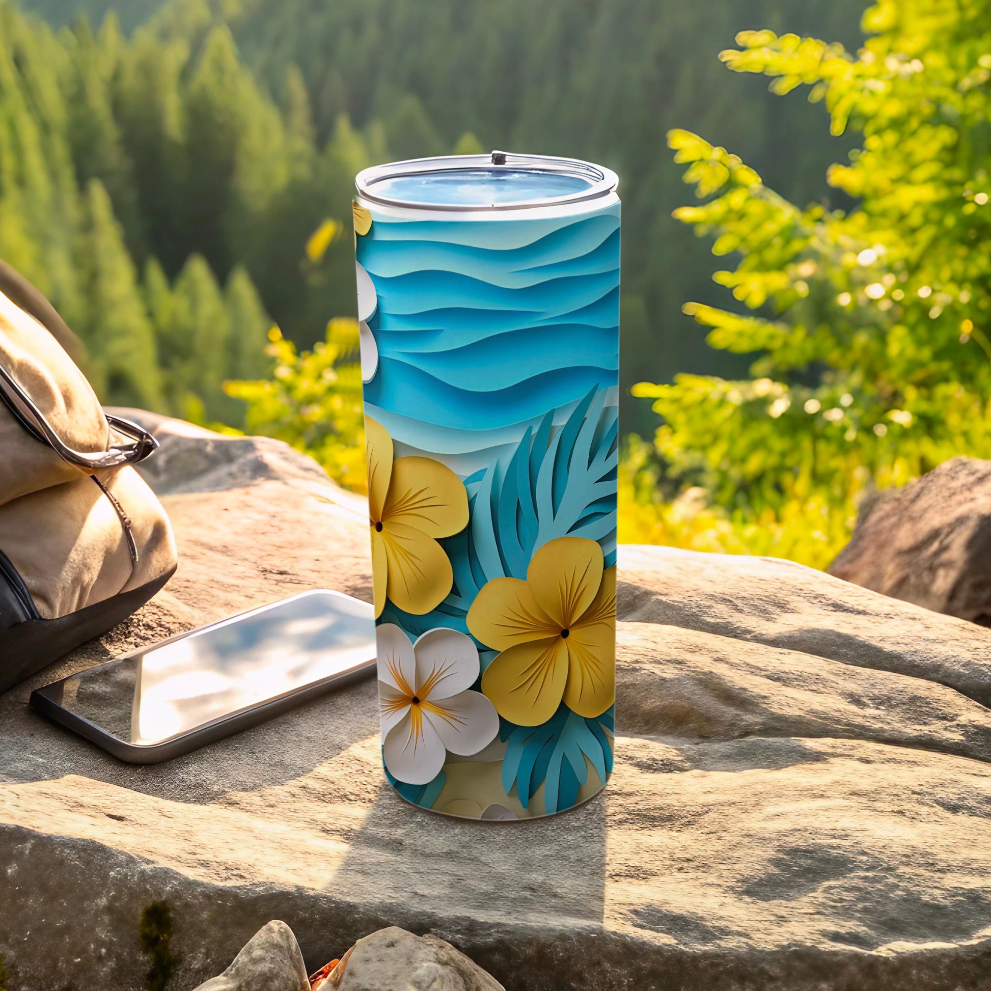Floral Design Tall Insulated Tumbler for Cold and Hot Drinks