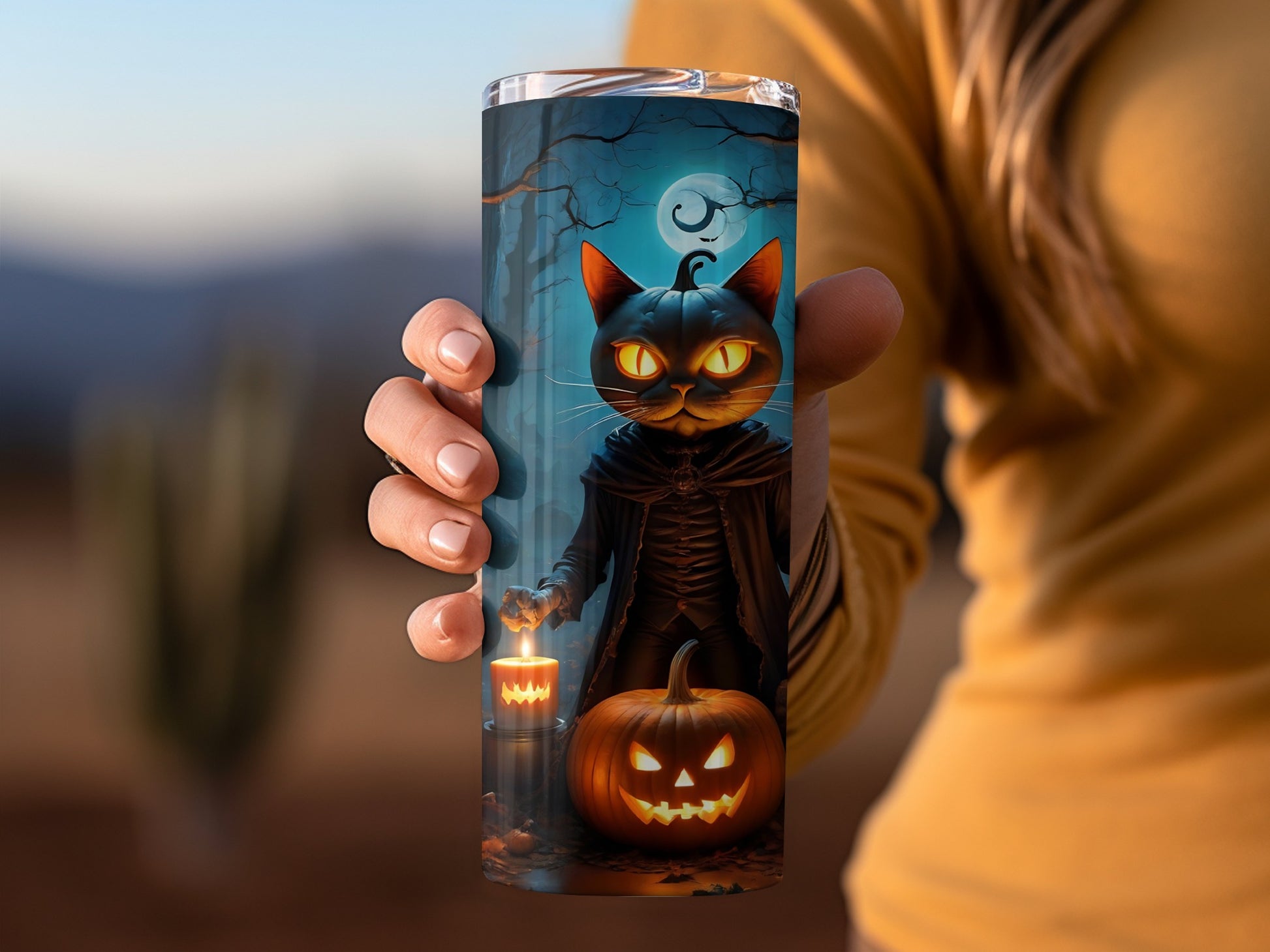 Spooky Pumpkin Cat Halloween Themed Tumbler Cup