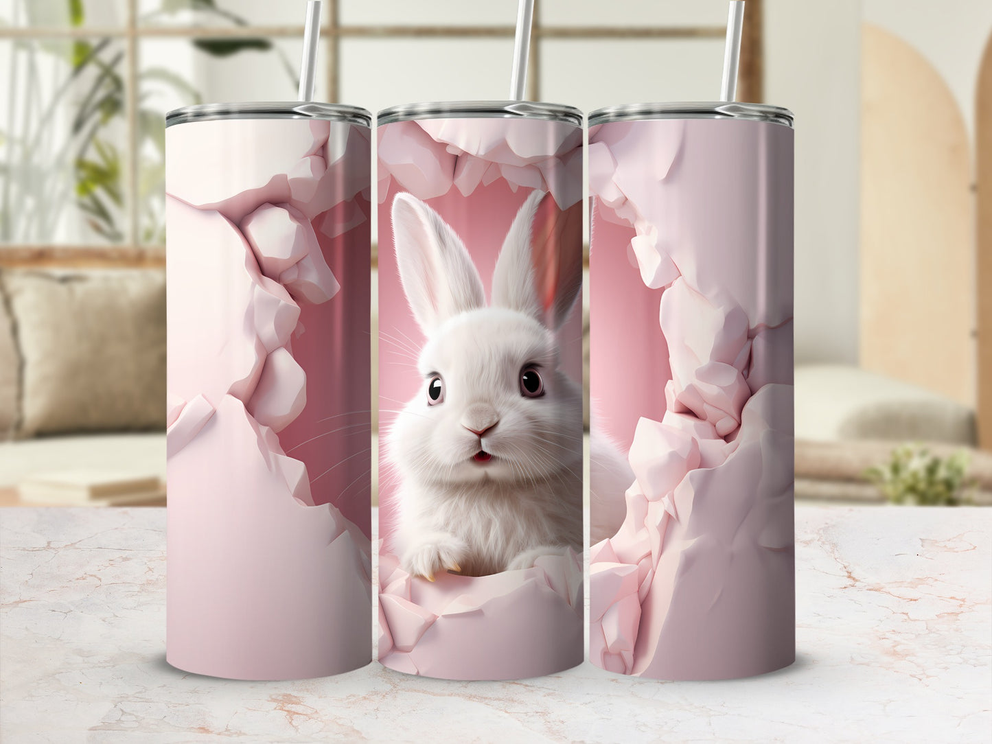 Cute Bunny Design Pink Shattered Wall Tumbler
