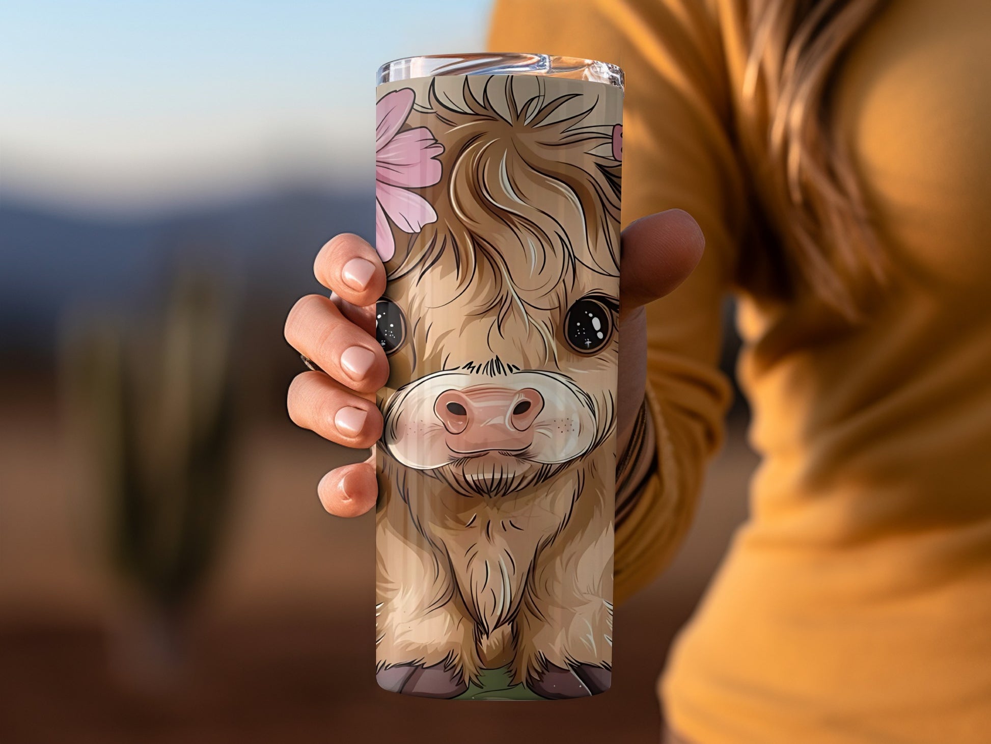 Cute Highland Cow Floral Design Tumbler Cup