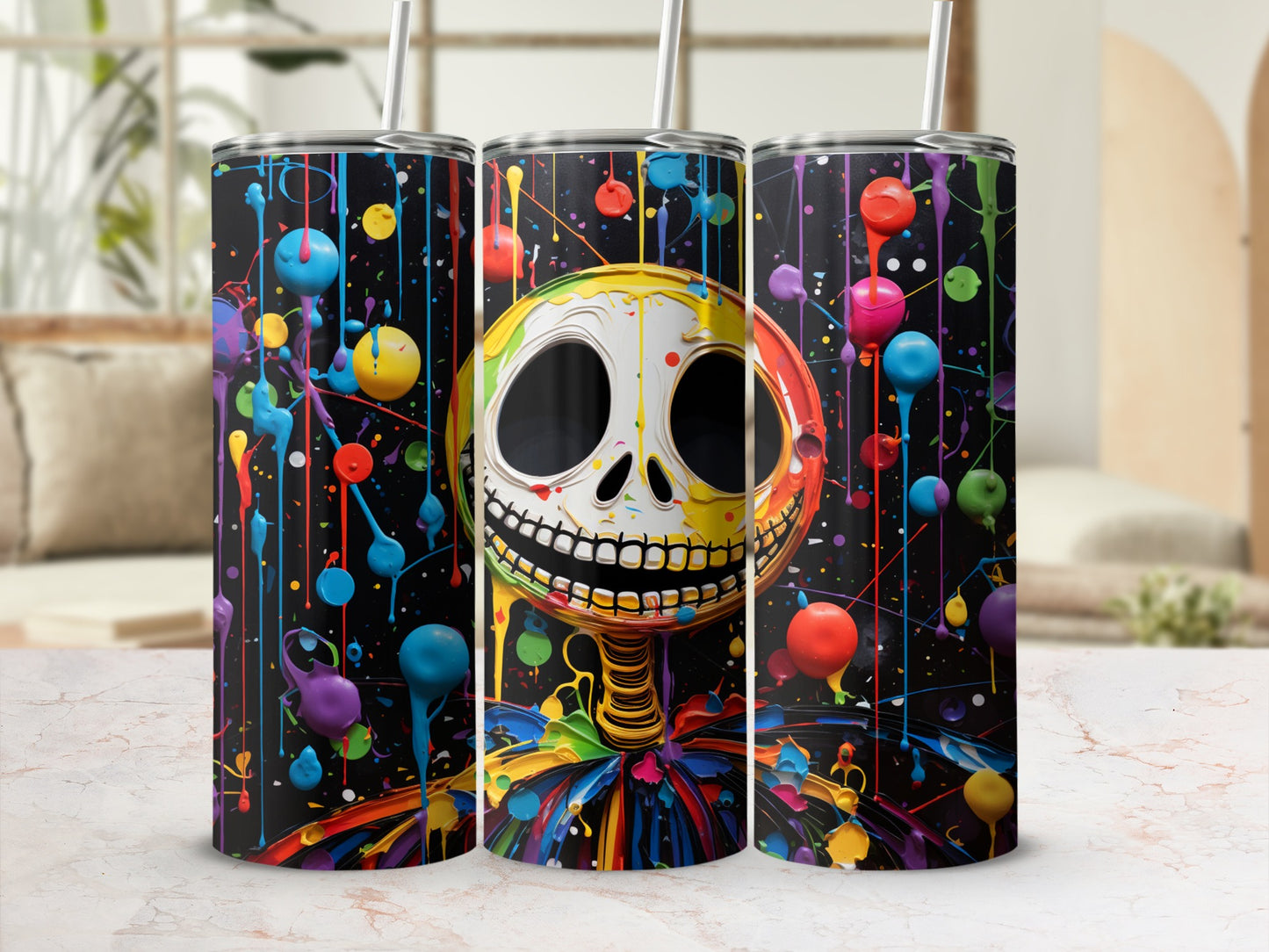Colorful Skeleton Art Design Stainless Steel Tumbler