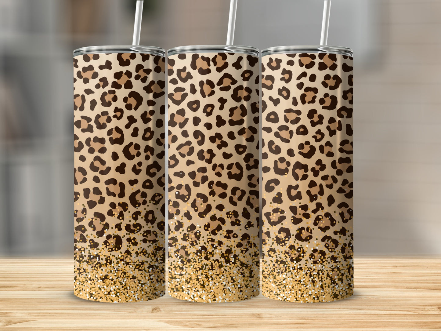 Leopard Print Tumbler with Glitter Bottom Tumbler