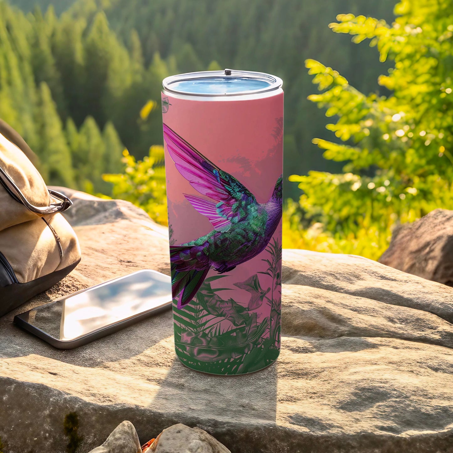 Vibrant Pink Green Hummingbird Tropical Leaves Tumbler product type
hummingbird
tropical leaves
nature inspired
vibrant design
pink tumbler
green bird
travel mug
drinkware
insulated bottle
bird lover gift
wildlife art
colorful tumbler
outdoor drink
unique design
beverage holder
personalized gift
summer tumbler
boho style
floral pattern
adventure gear
