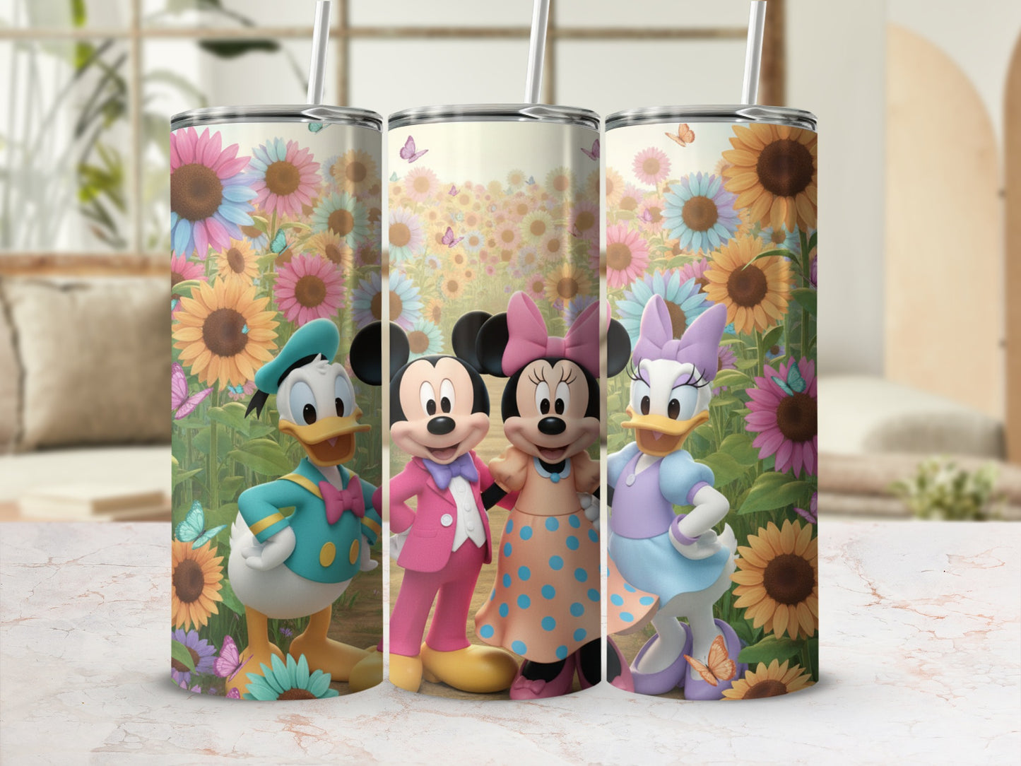 Colorful Character Floral Design Tumbler Set