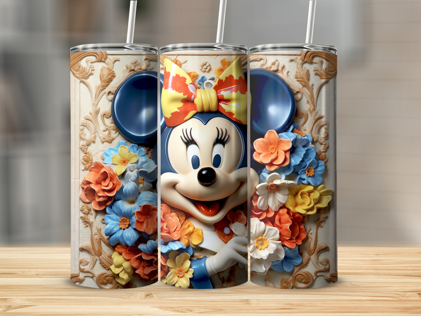 Colorful 3D Disney Character Printed Floral Tumbler