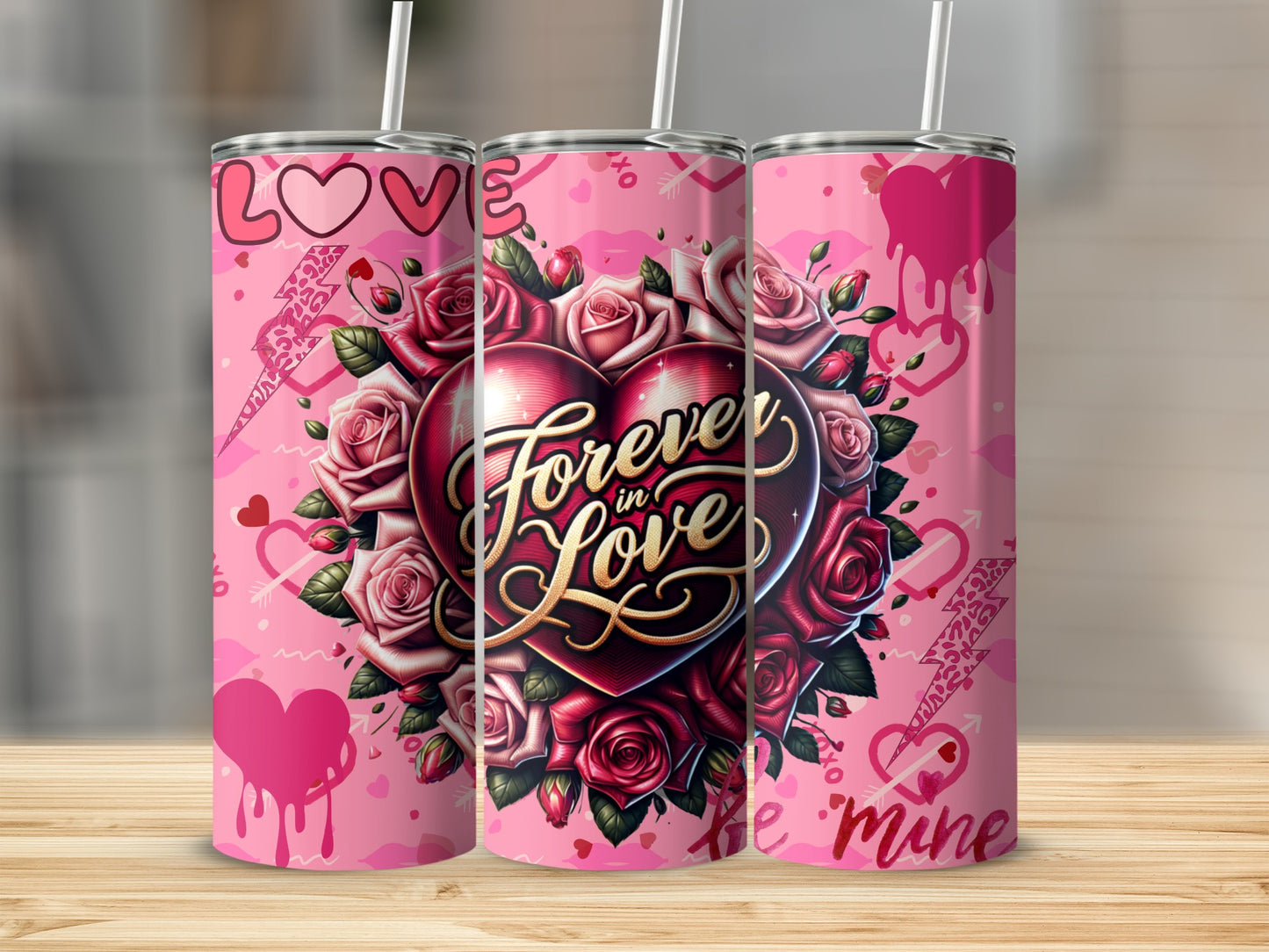 Forever in Love Heart Roses Valentine's Day Tumbler