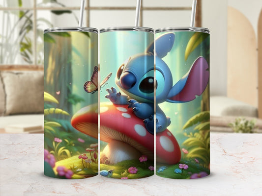 Adorable Blue Cartoon Character with Butterfly Tumbler