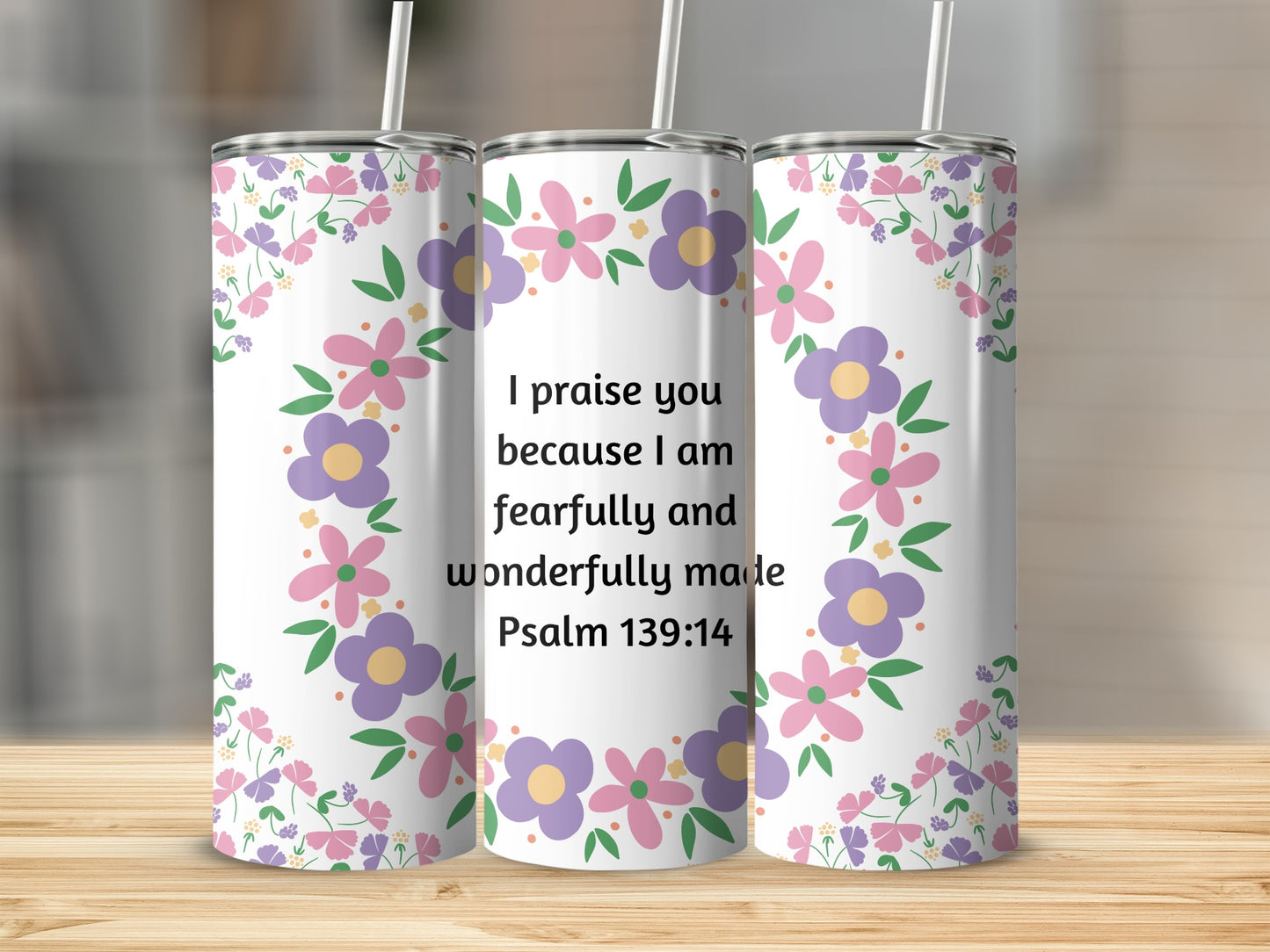 Inspirational Psalm 139:14 Floral Motivational Tumblers