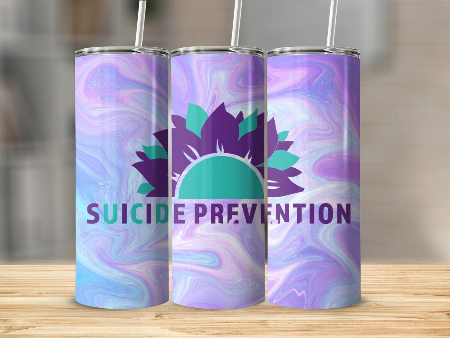 Purple and Teal Suicide Prevention Design Tumbler