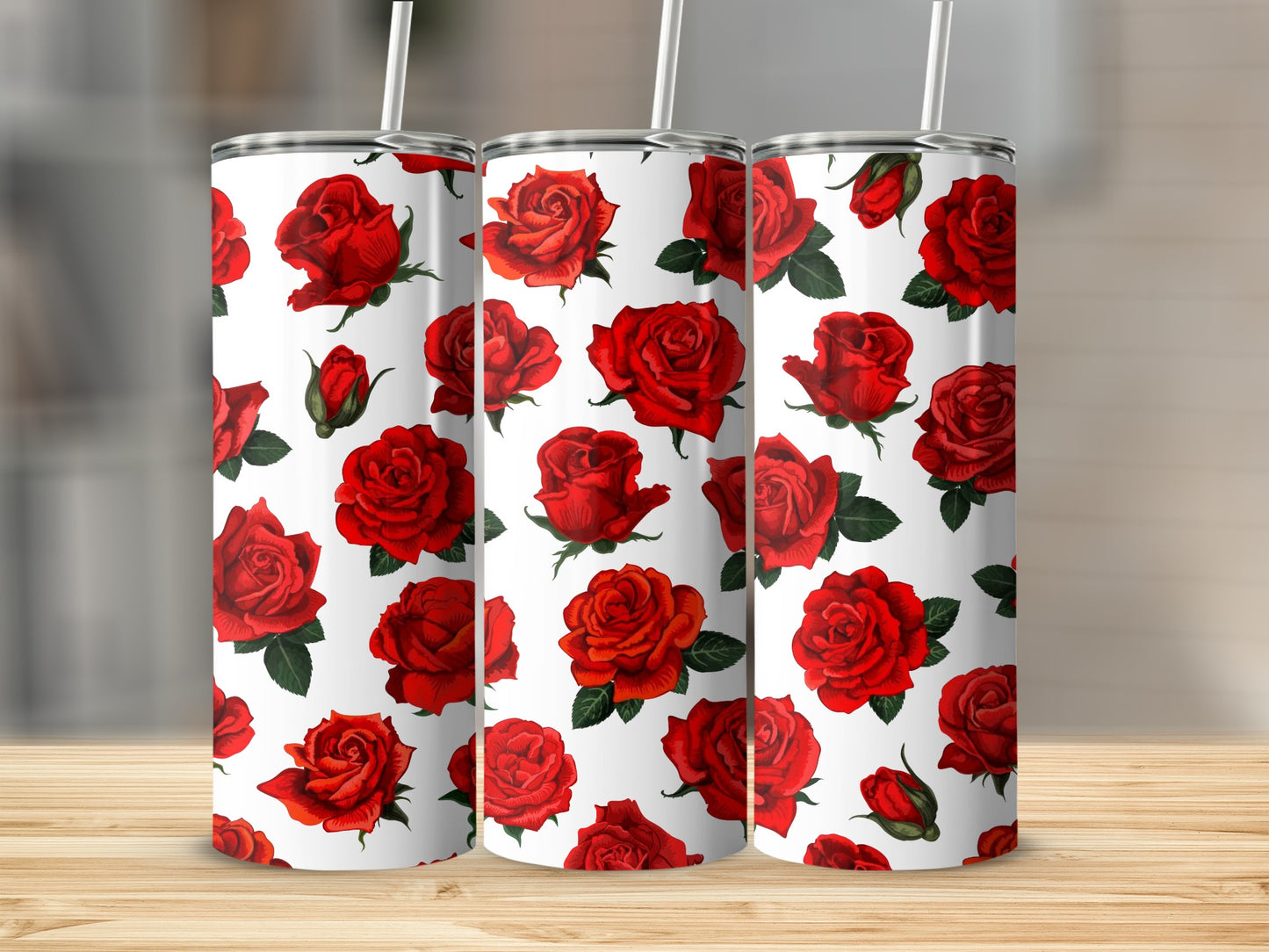 Elegant Tall Tumblers With Red Rose Design Tumbler