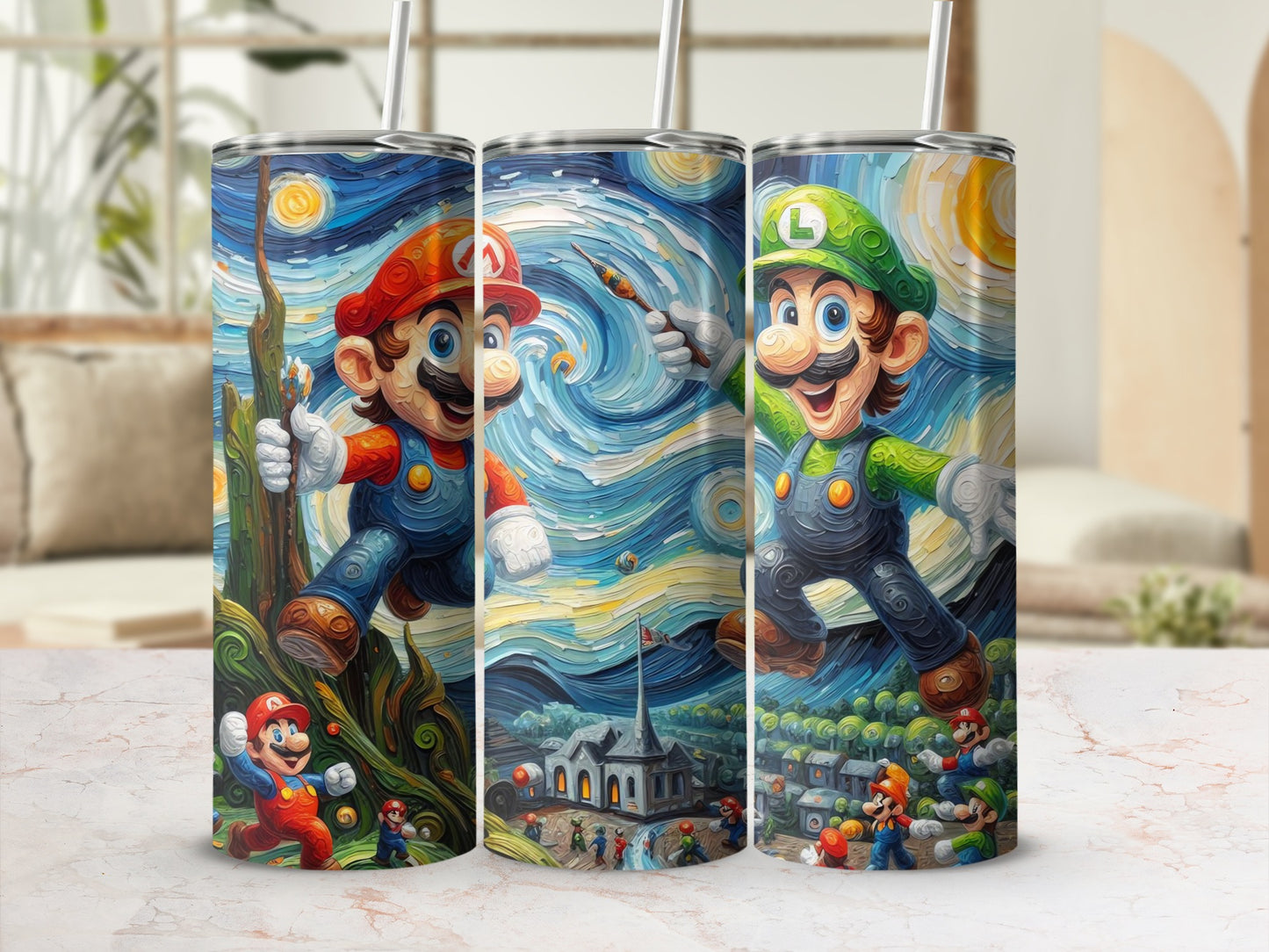 Colorful Mario and Luigi Stainless Steel Tumbler Cup