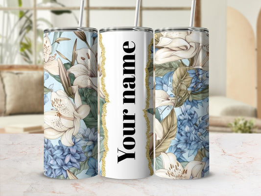 Customizable Floral Insulated Tumbler with Straw