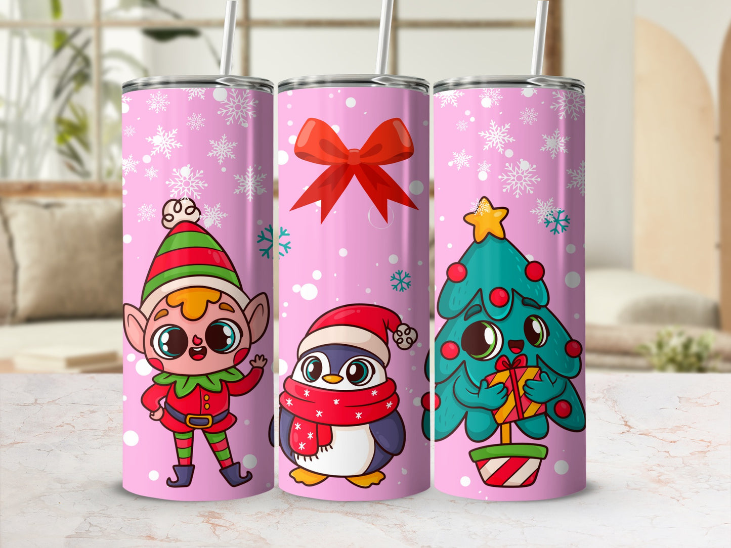 Cute Christmas Characters on Pink Background product