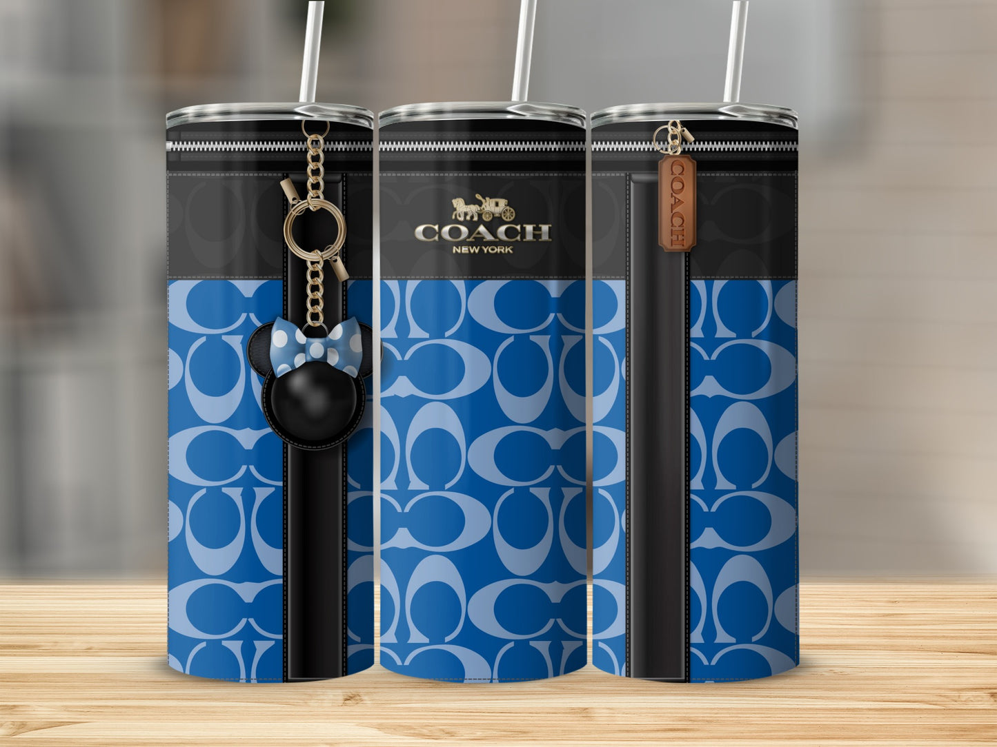 Stylish Blue and Black Design Tumbler with Keychain