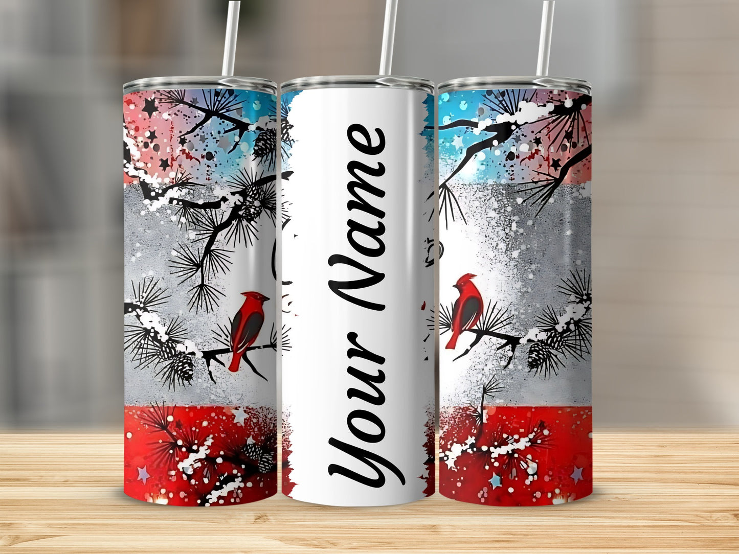Customizable Cardinal and Pine Tree Tumbler Cup