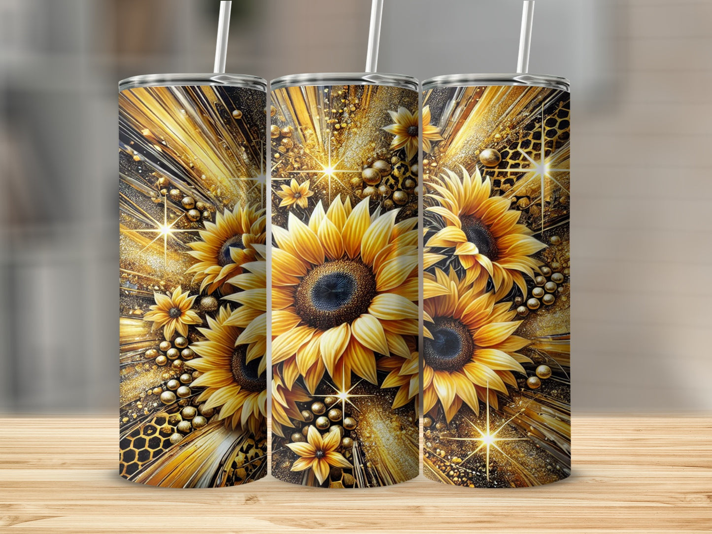 Bright Sunflower and Golden Starburst Tumbler Design