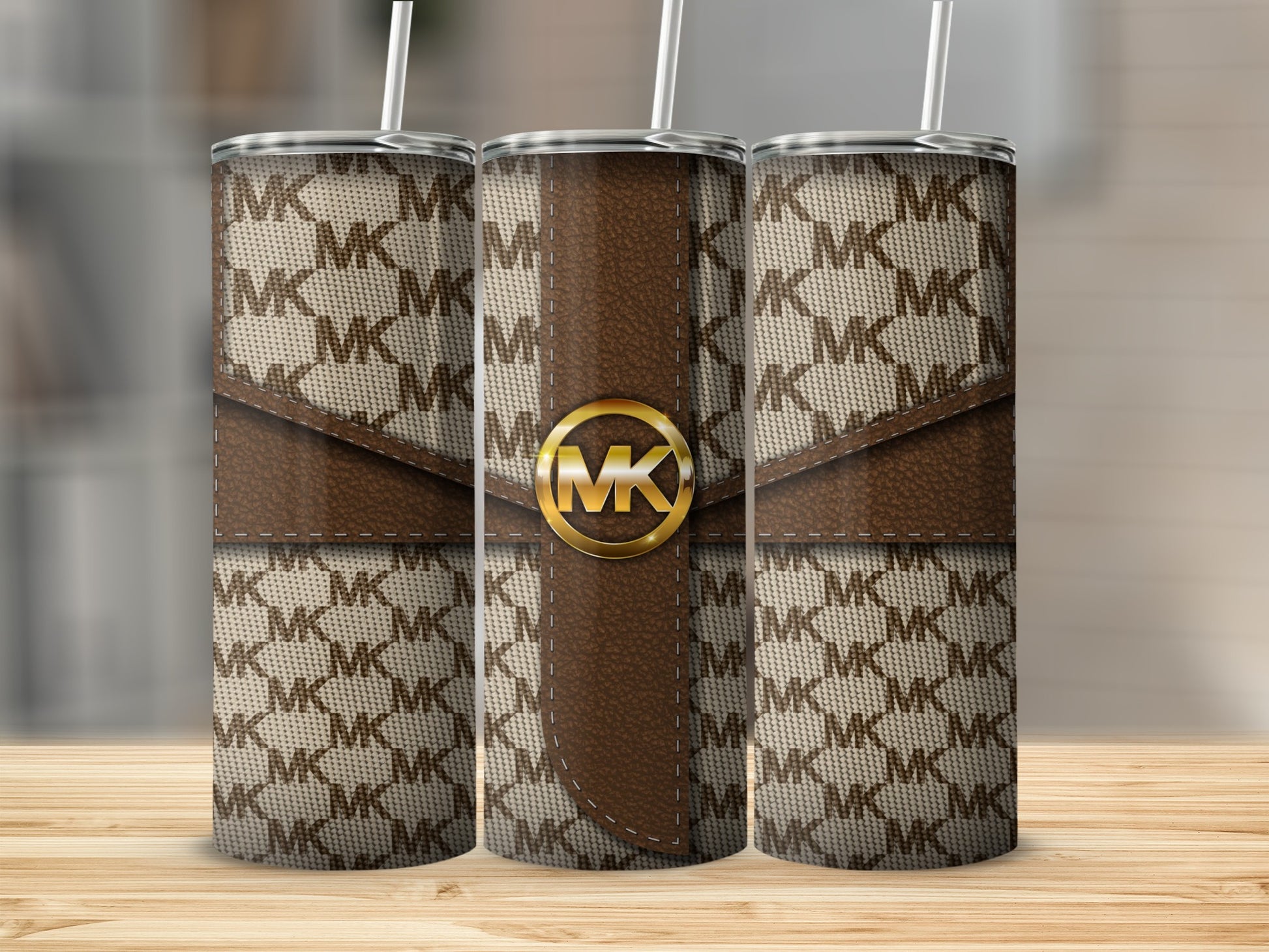Stylish MK Pattern Brown and Beige Tumbler Cup