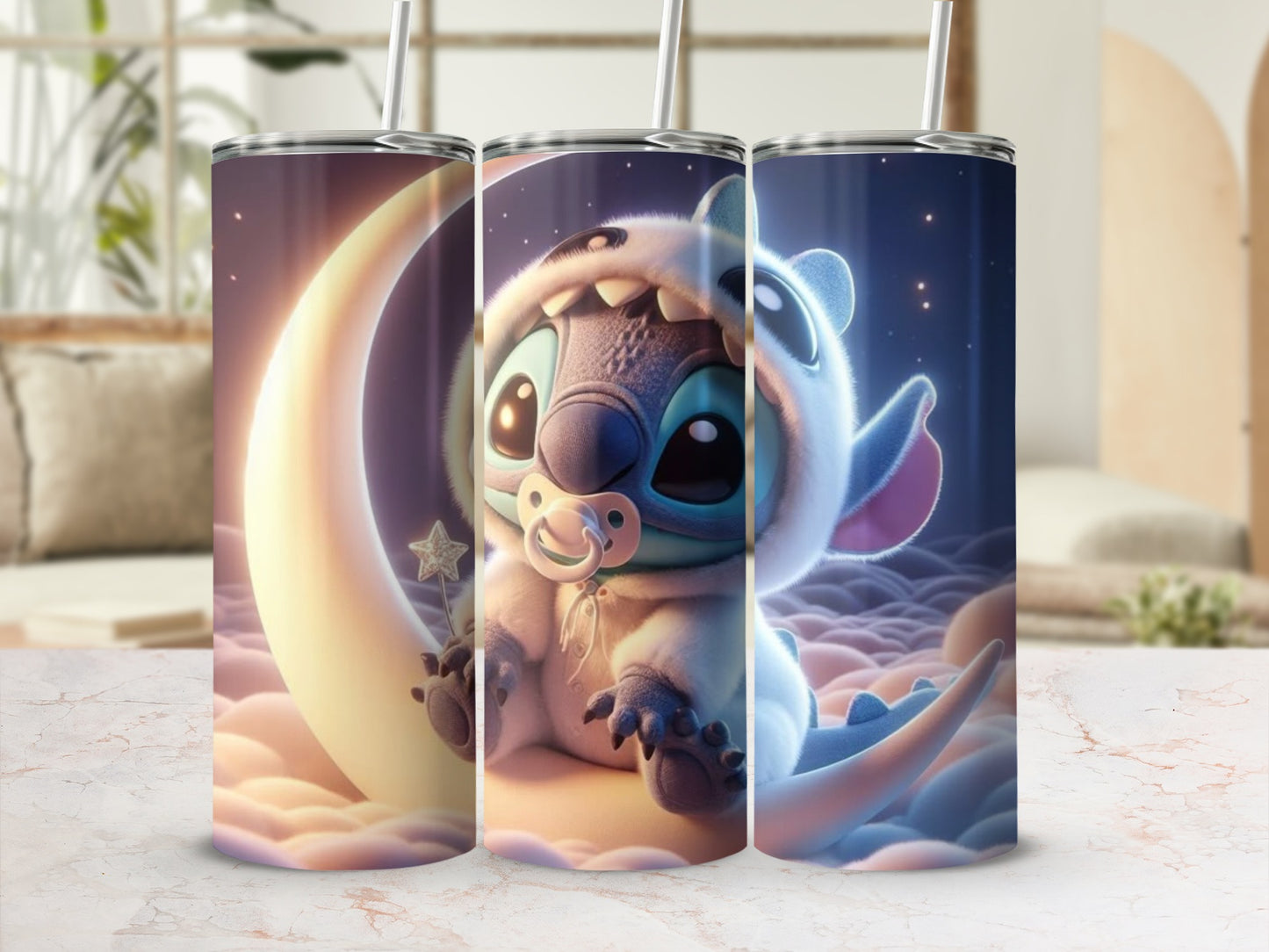 Adorable Baby Alien with Star and Moon Design Tumbler