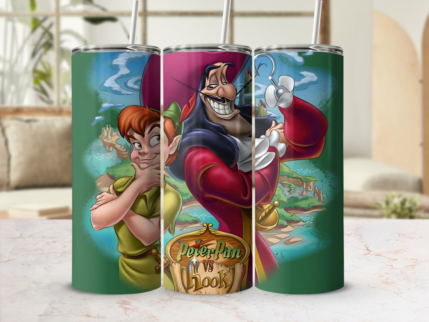 Peter Pan vs Hook themed drinkware product