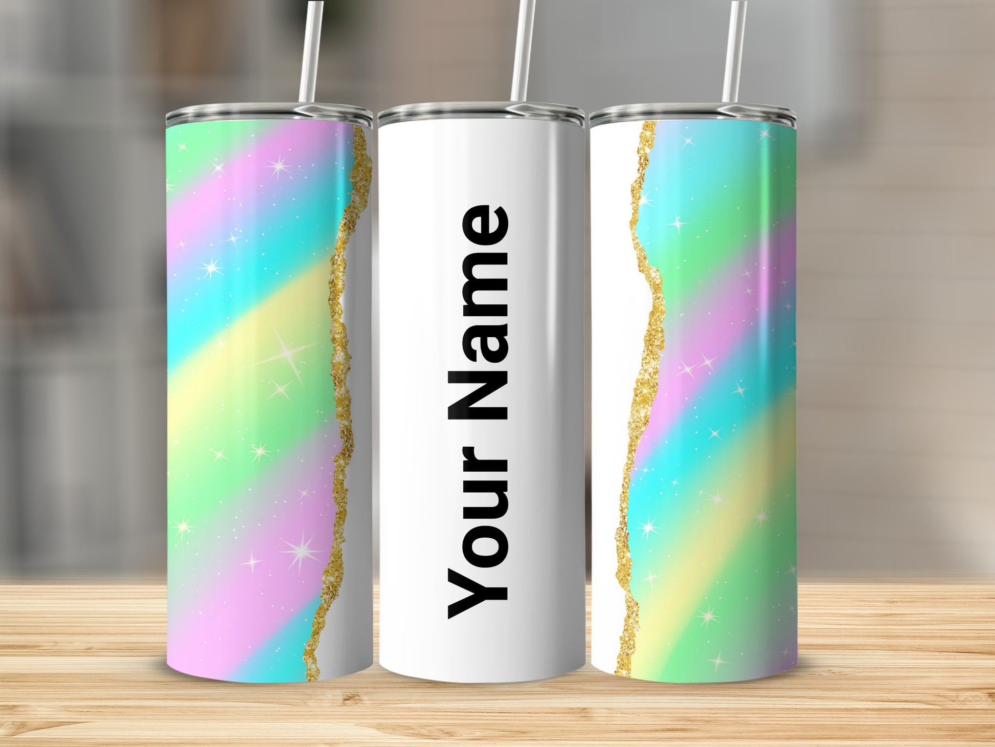 Personalized Rainbow and Glitter Tumbler Cup