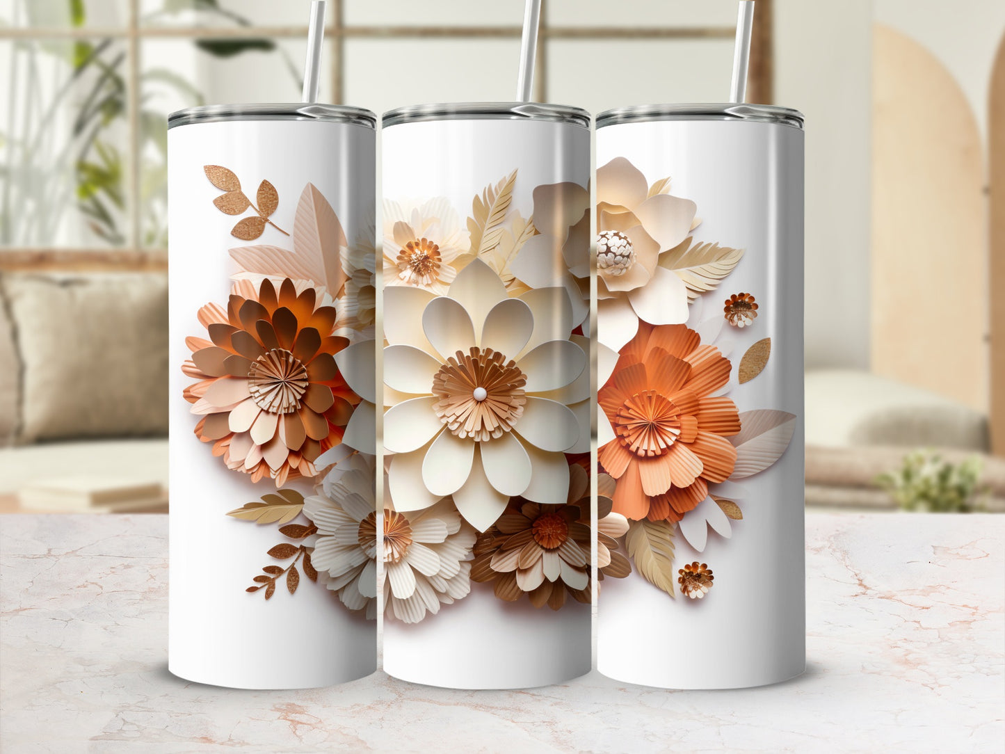 Floral 3D Printed Design Insulated Tumbler Collection