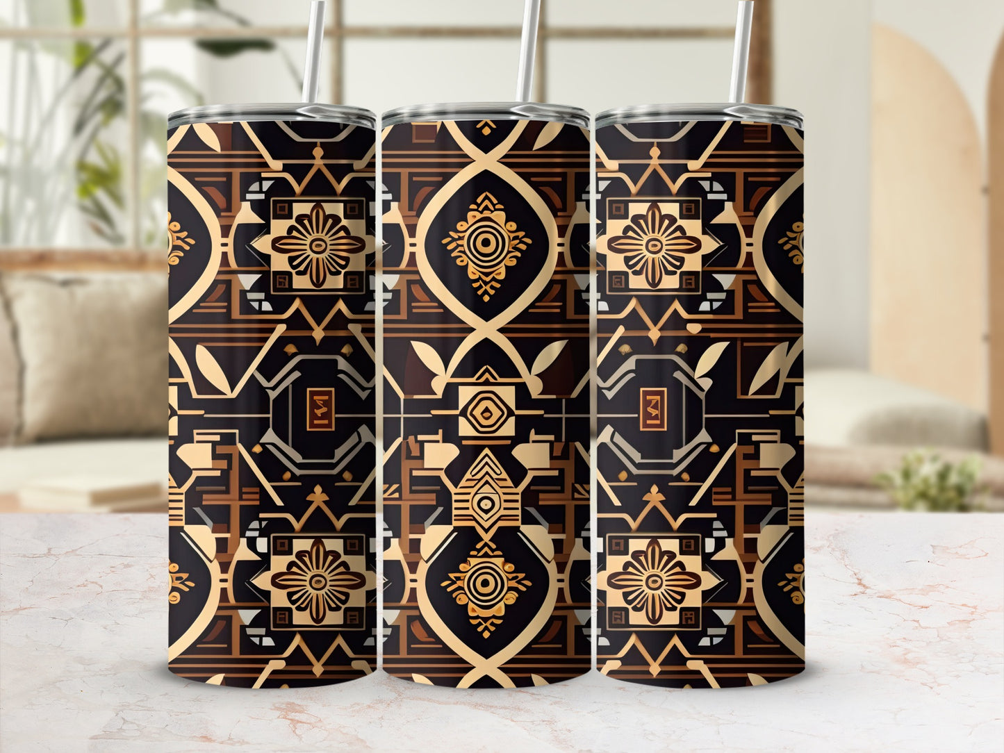 Artistic Geometric Patterned Travel Tumbler Set