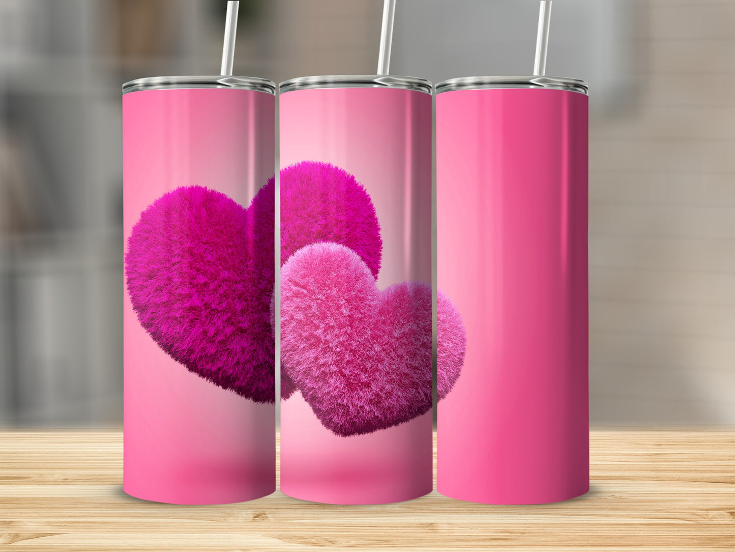 Two Furry Hearts Pink Background Valentine Day Tumblers