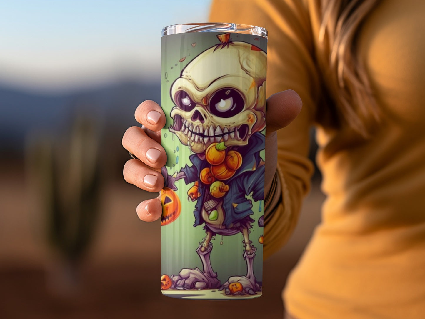 Spooky Halloween Skeleton Artwork Tumbler Mug
