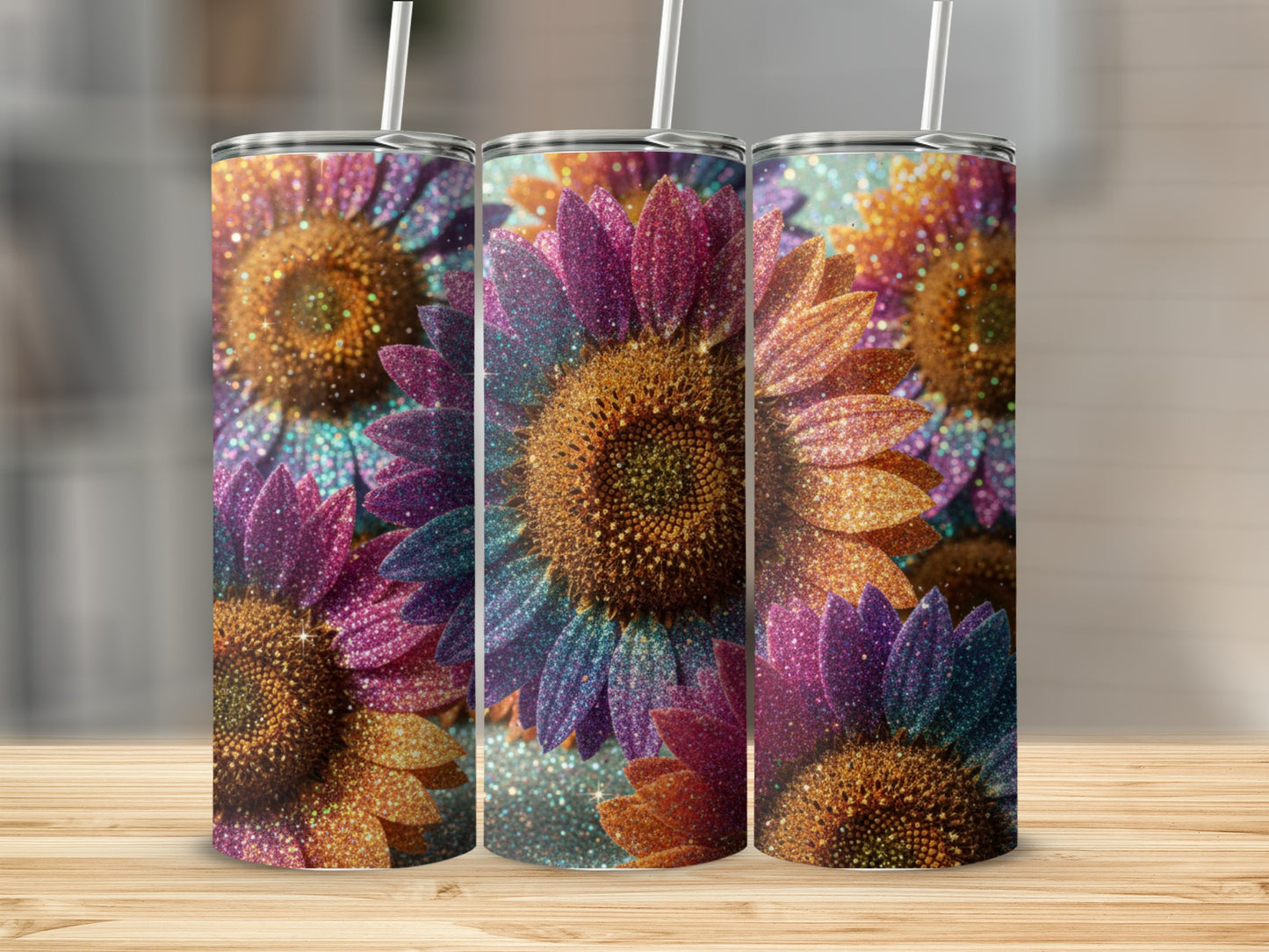 Colorful Sparkling Sunflower Tumbler Beverage Holder