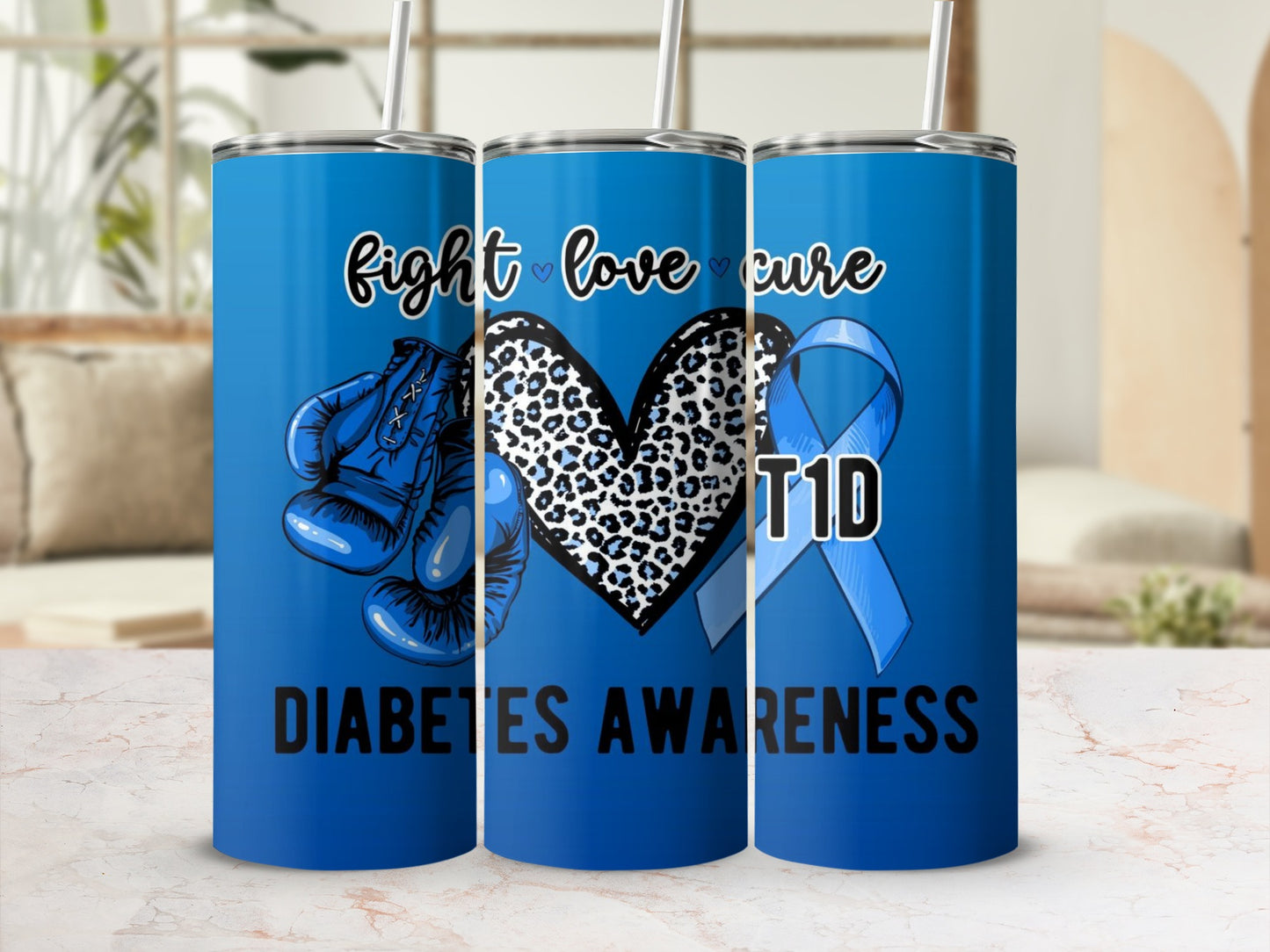 Fight Love Cure T1D Diabetes Awareness Tumbler Design
