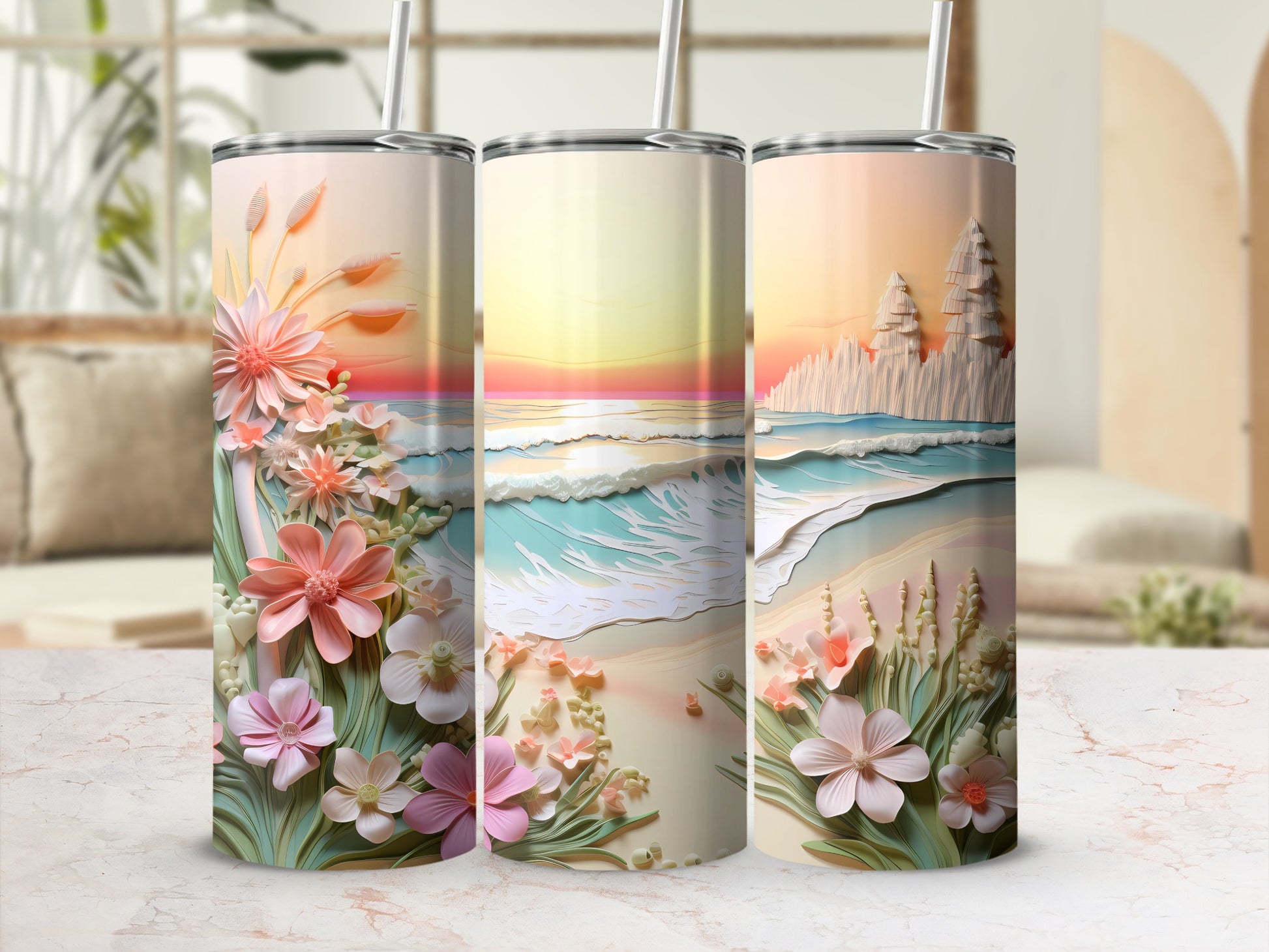 Layered Floral Beach Sunset Ocean Waves Tumbler product type
Beach tumbler, Sunset waves, Floral design, Artistic print, Layered papercraft, Tropical beach, Summer drinkware, Ocean scenery, Coastal aesthetic, Flower tumbler, Custom tumbler, Vacation vibes, Beautiful sunset, Nature art, Unique gift, Travel mug, Tumbler cup, Pastel art, Seaside flowers, Drink accessory