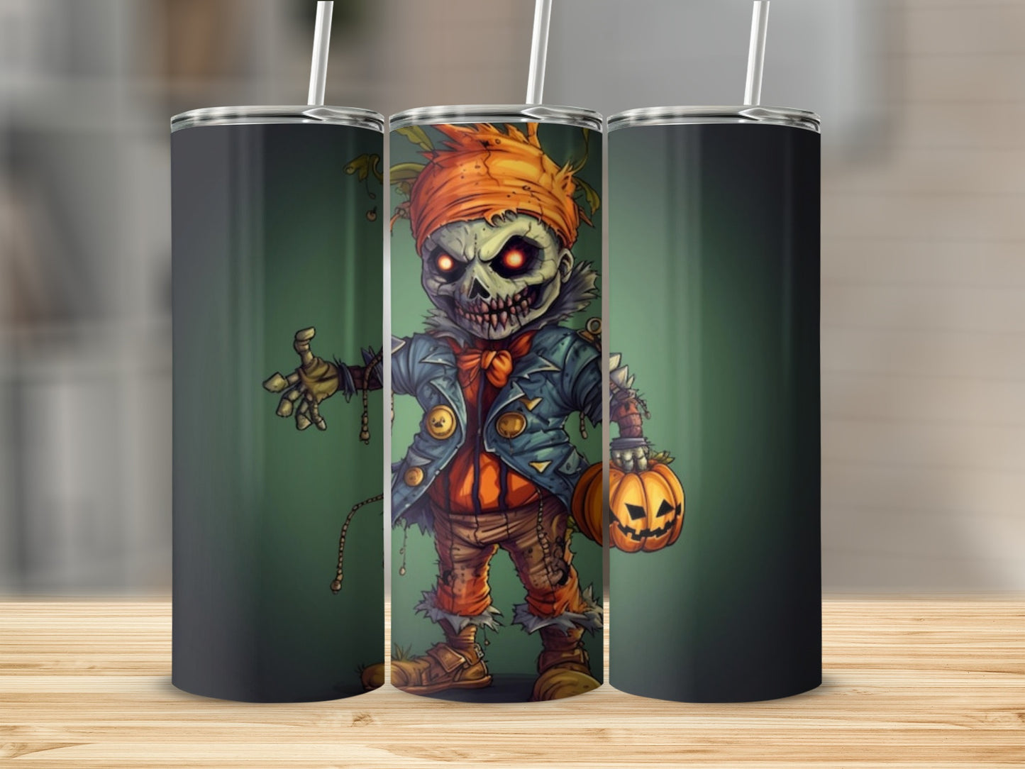 Creepy Pumpkin Scarecrow Design on Black Tumbler