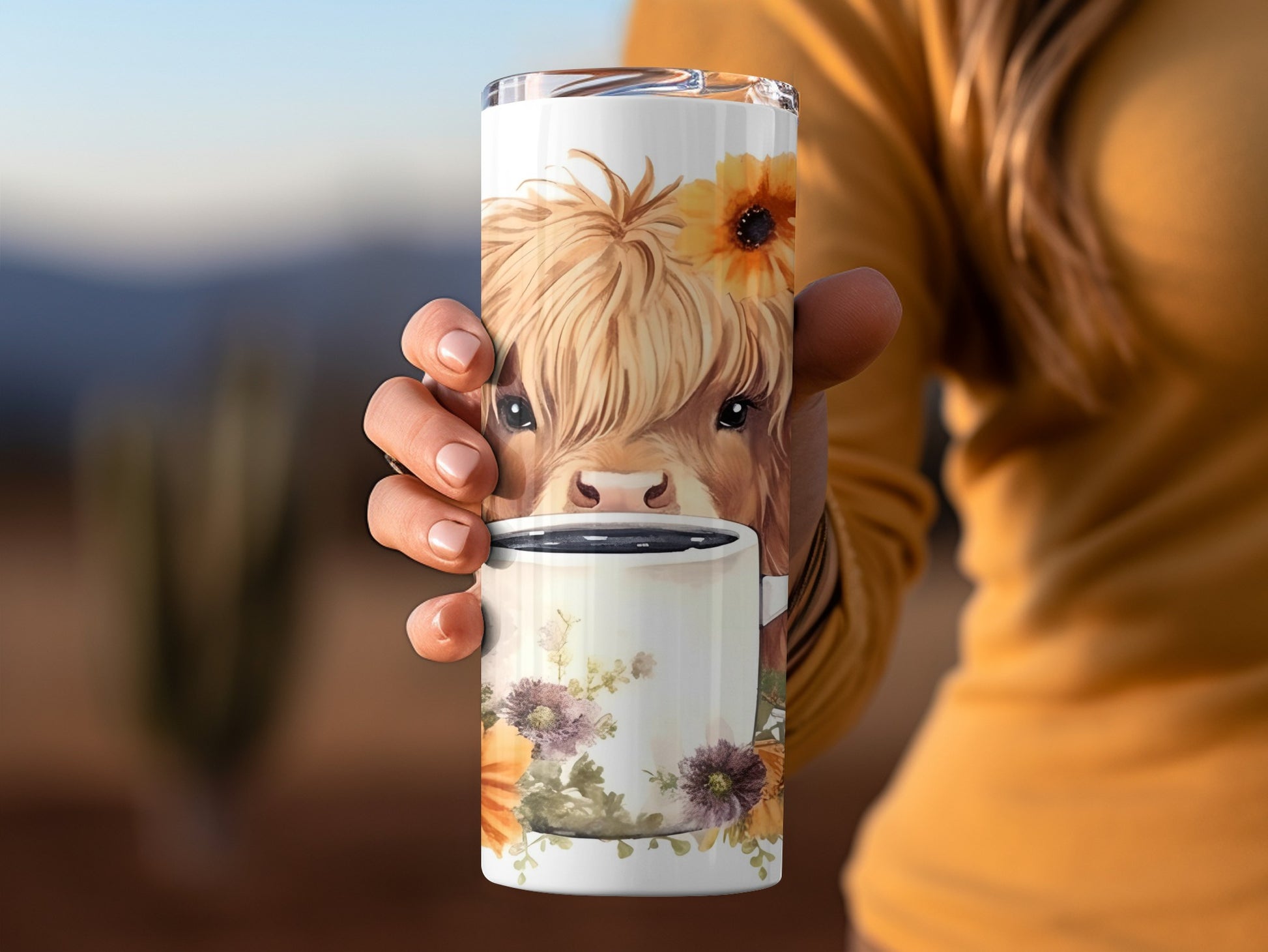 Highland Cow Floral Artistic Travel Tumbler for Beverages