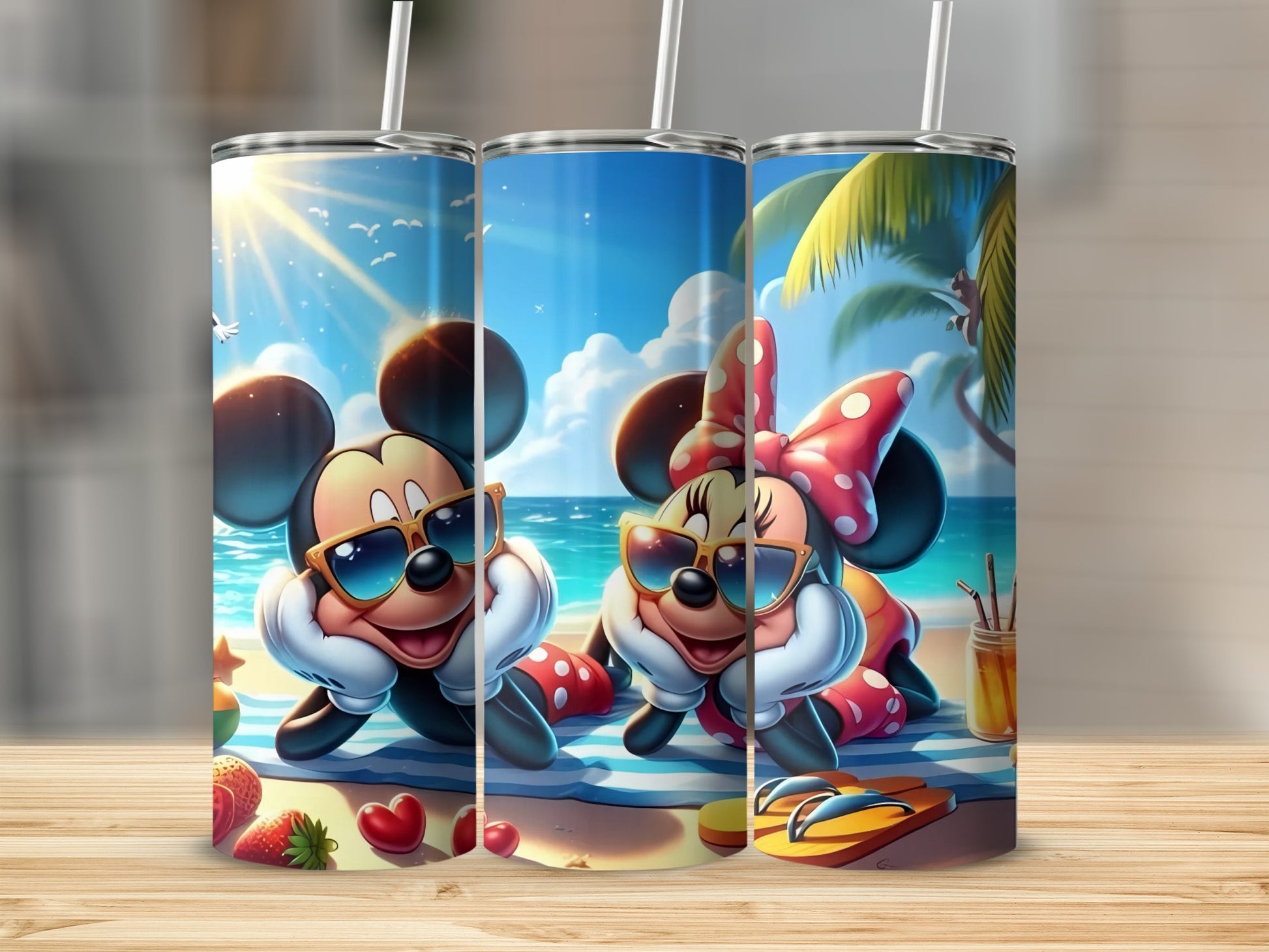 Beach Vacation Tumbler with Cartoon Characters Design