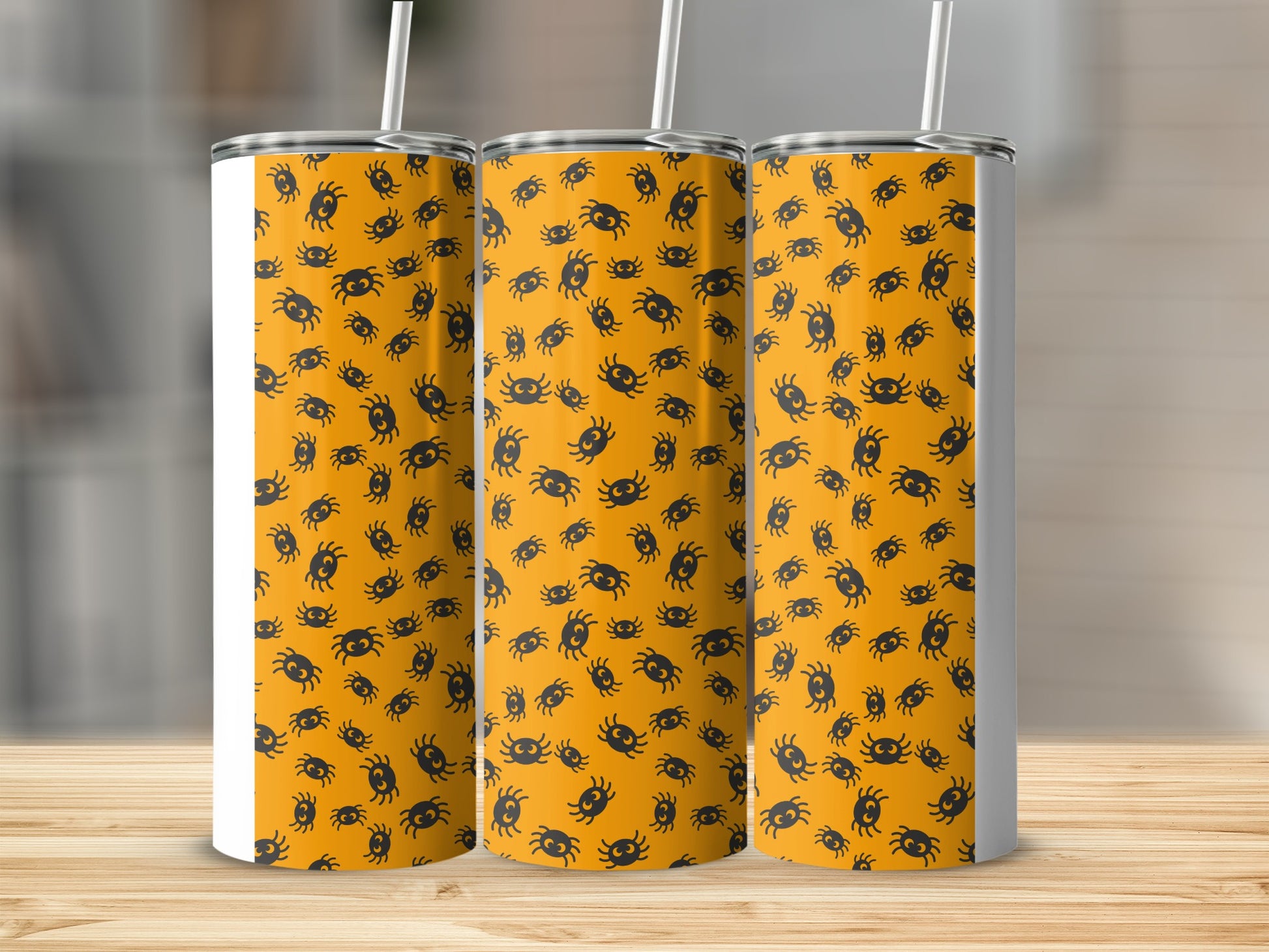 Black Spiders Orange Background Halloween Tumbler product type