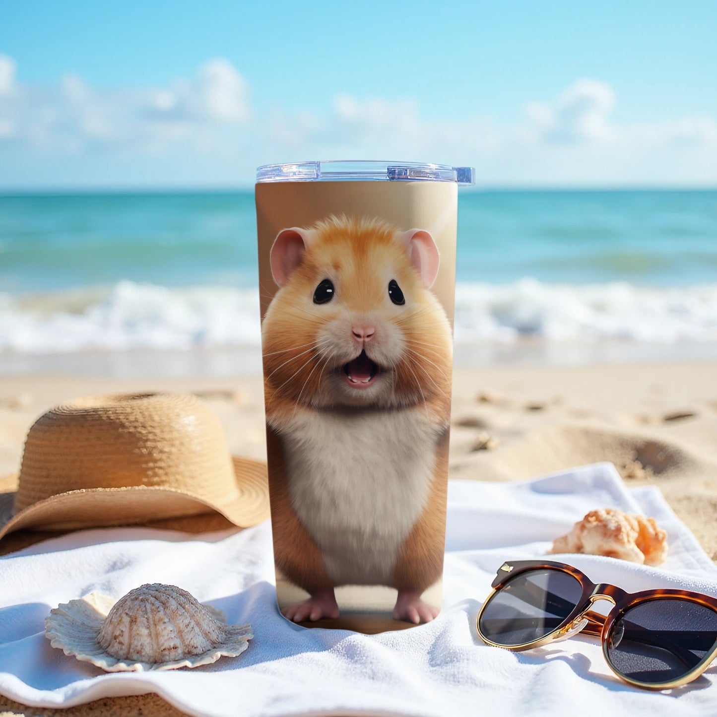Adorable Hamster Beach Scene Tumbler product type
Hamster, Cute hamster, Beach scene, Ocean view, Summer vibes, Animal print, Pet lover, Rodent art, Happy hamster, Tropical beach, Sunny day, Beach vacation, Adorable animal, Wildlife art, Drinkware, Beverage holder, Tumbler, Travel mug, Insulated cup, Gift idea