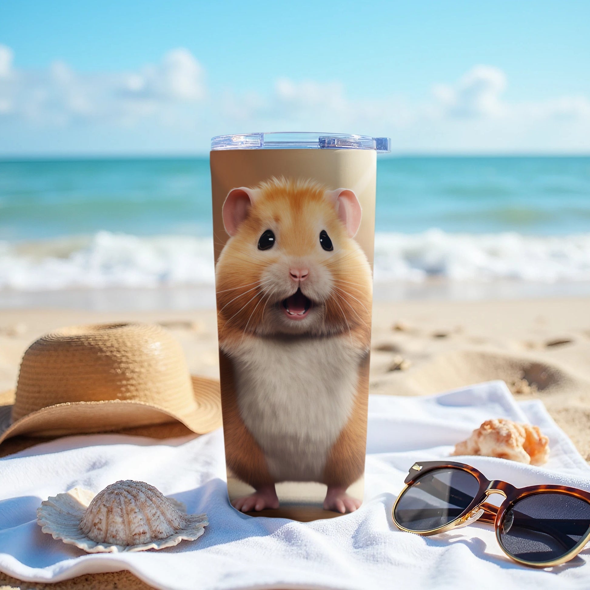 Adorable Hamster Beach Scene Tumbler product type
Hamster, Cute hamster, Beach scene, Ocean view, Summer vibes, Animal print, Pet lover, Rodent art, Happy hamster, Tropical beach, Sunny day, Beach vacation, Adorable animal, Wildlife art, Drinkware, Beverage holder, Tumbler, Travel mug, Insulated cup, Gift idea