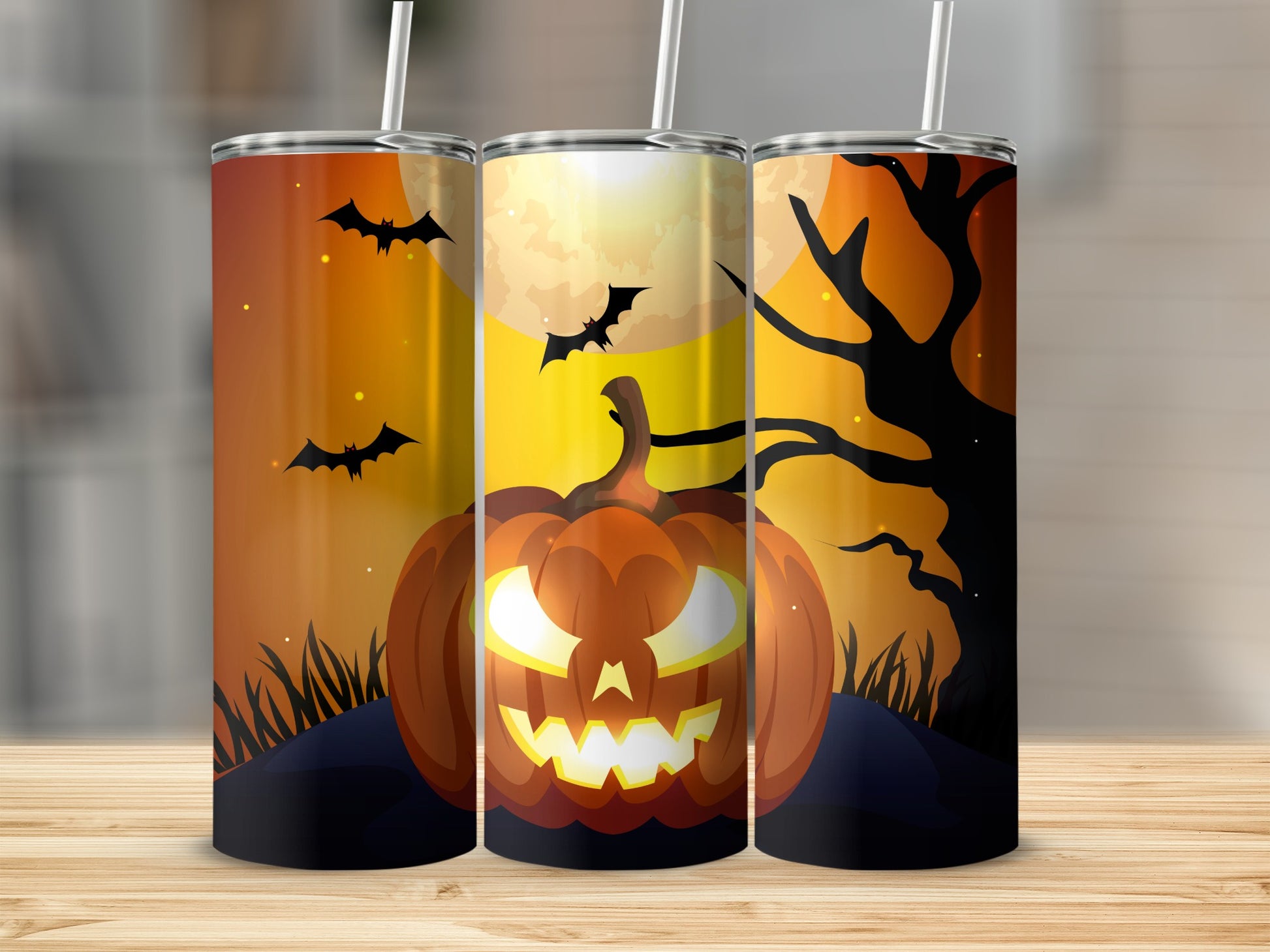 Halloween Pumpkin and Bats 20oz Tumbler Cup