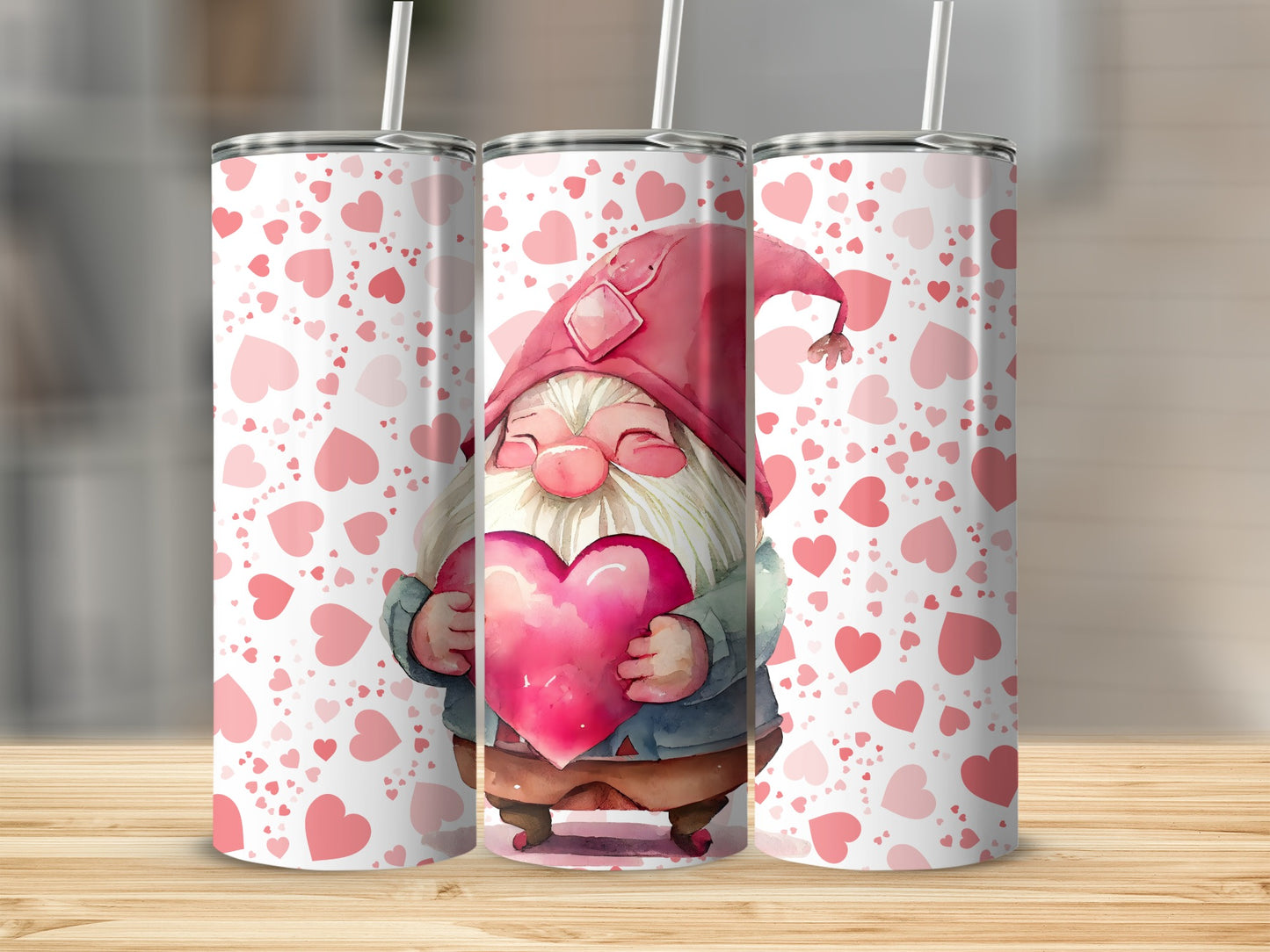 Gnome with Heart Pink Hearts Valentine's Day Tumbler