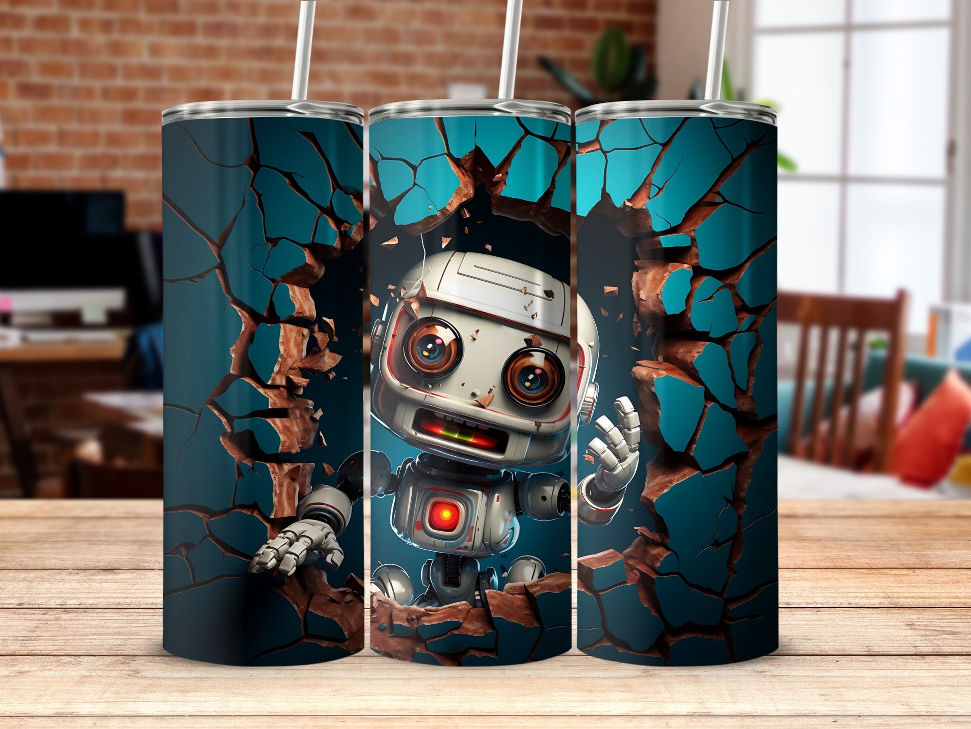 Cracked Wall Design Robot Tumblers for Daily Use