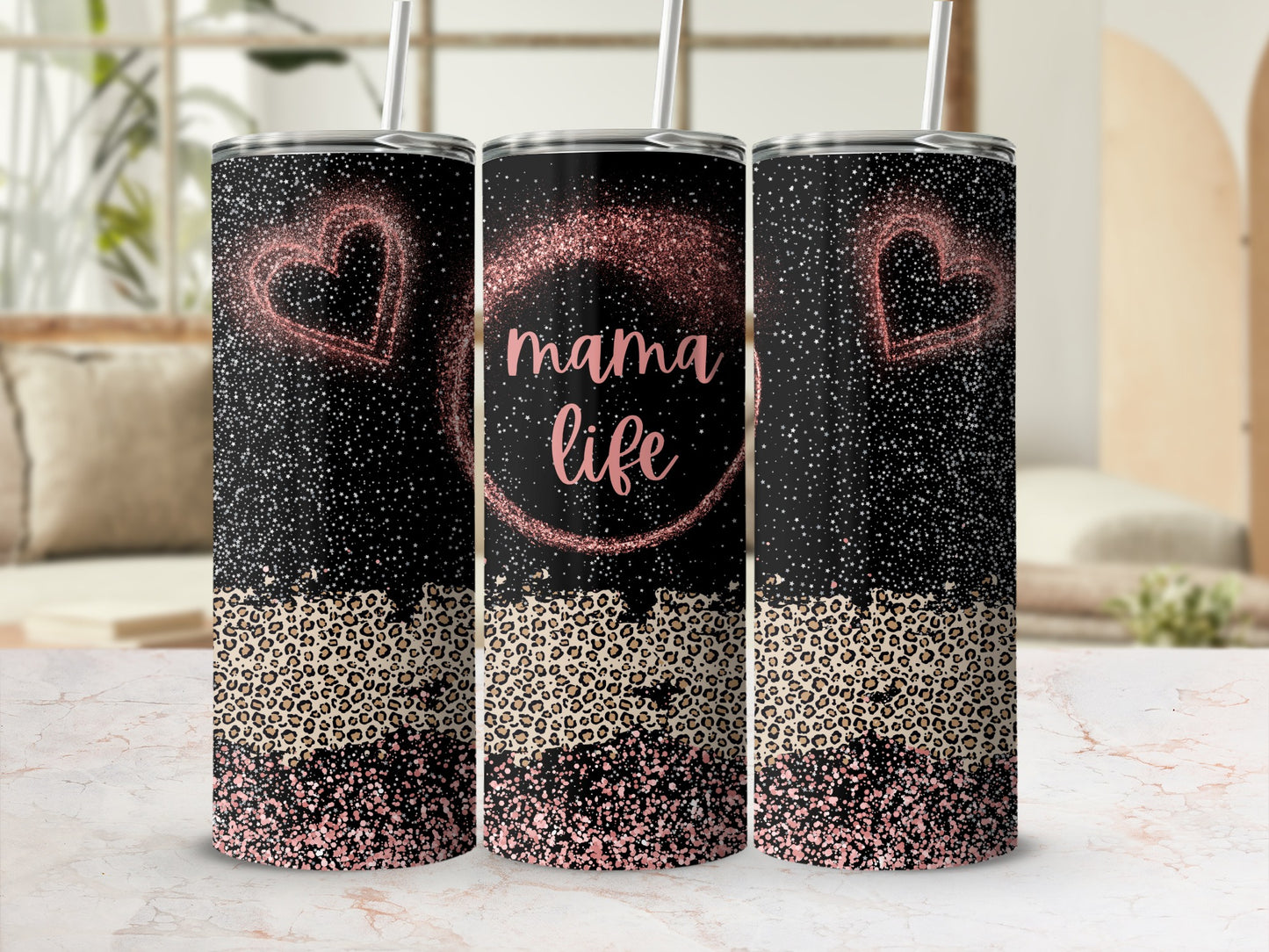 Glitter and Leopard Mama Life Tumbler